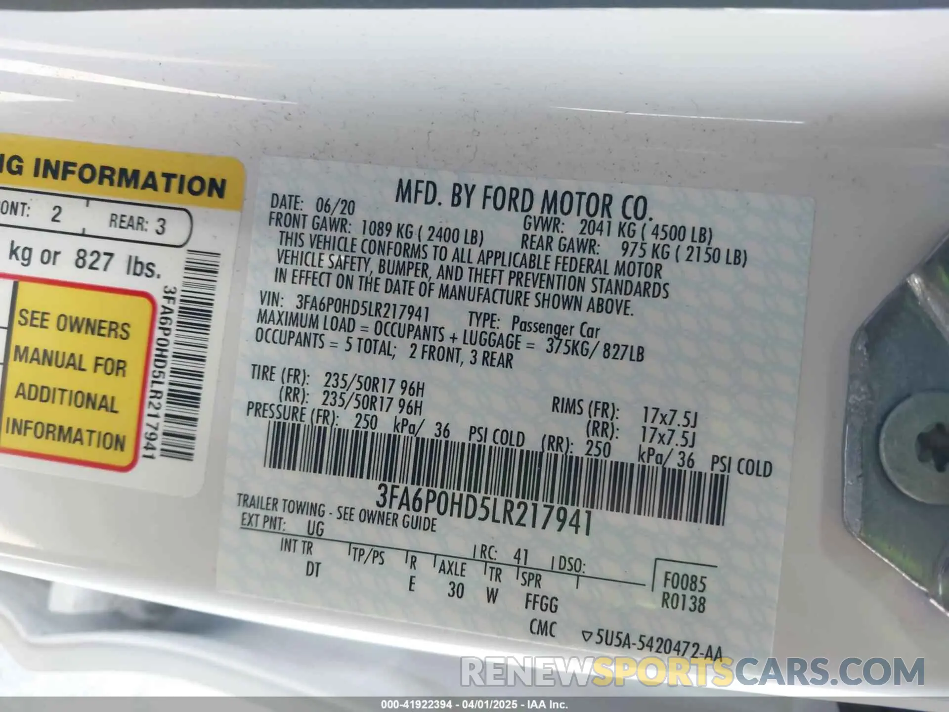 9 Photograph of a damaged car 3FA6P0HD5LR217941 FORD FUSION 2020