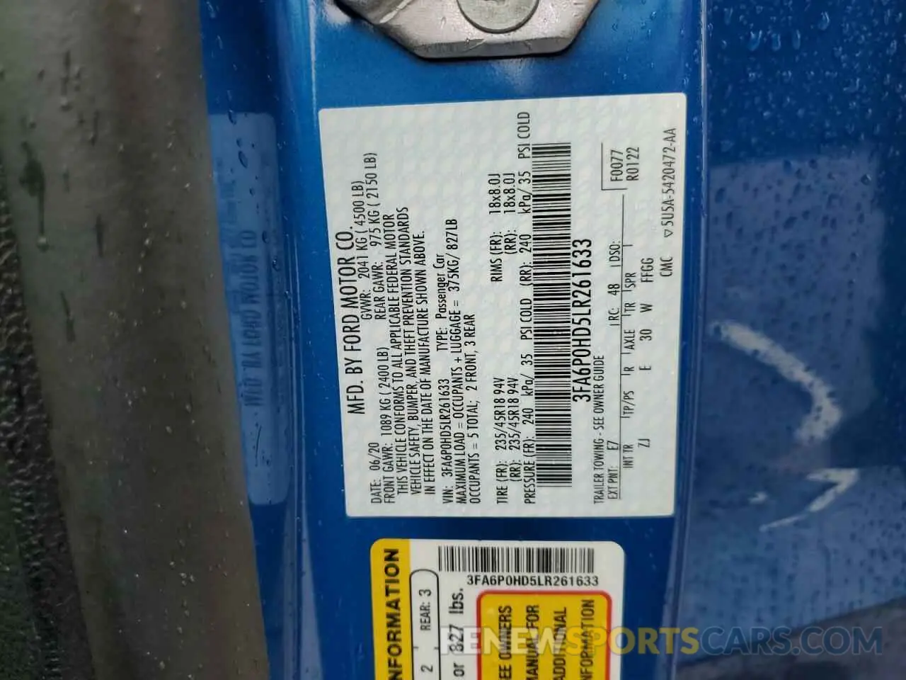 12 Photograph of a damaged car 3FA6P0HD5LR261633 FORD FUSION 2020