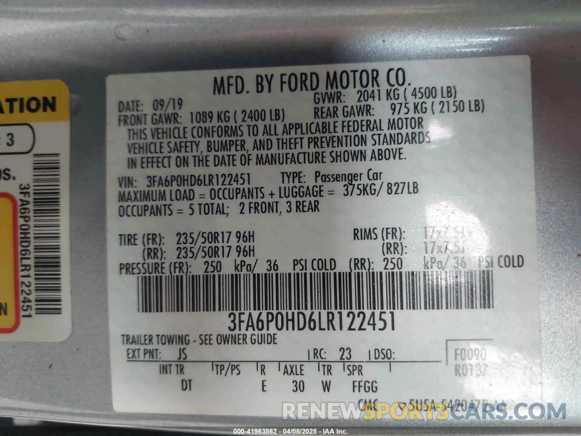 9 Photograph of a damaged car 3FA6P0HD6LR122451 FORD FUSION 2020