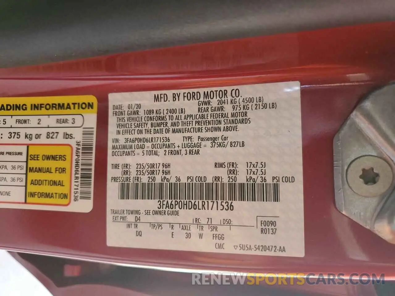 12 Photograph of a damaged car 3FA6P0HD6LR171536 FORD FUSION 2020