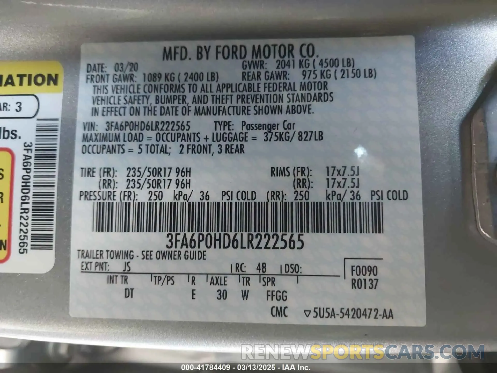 9 Photograph of a damaged car 3FA6P0HD6LR222565 FORD FUSION 2020