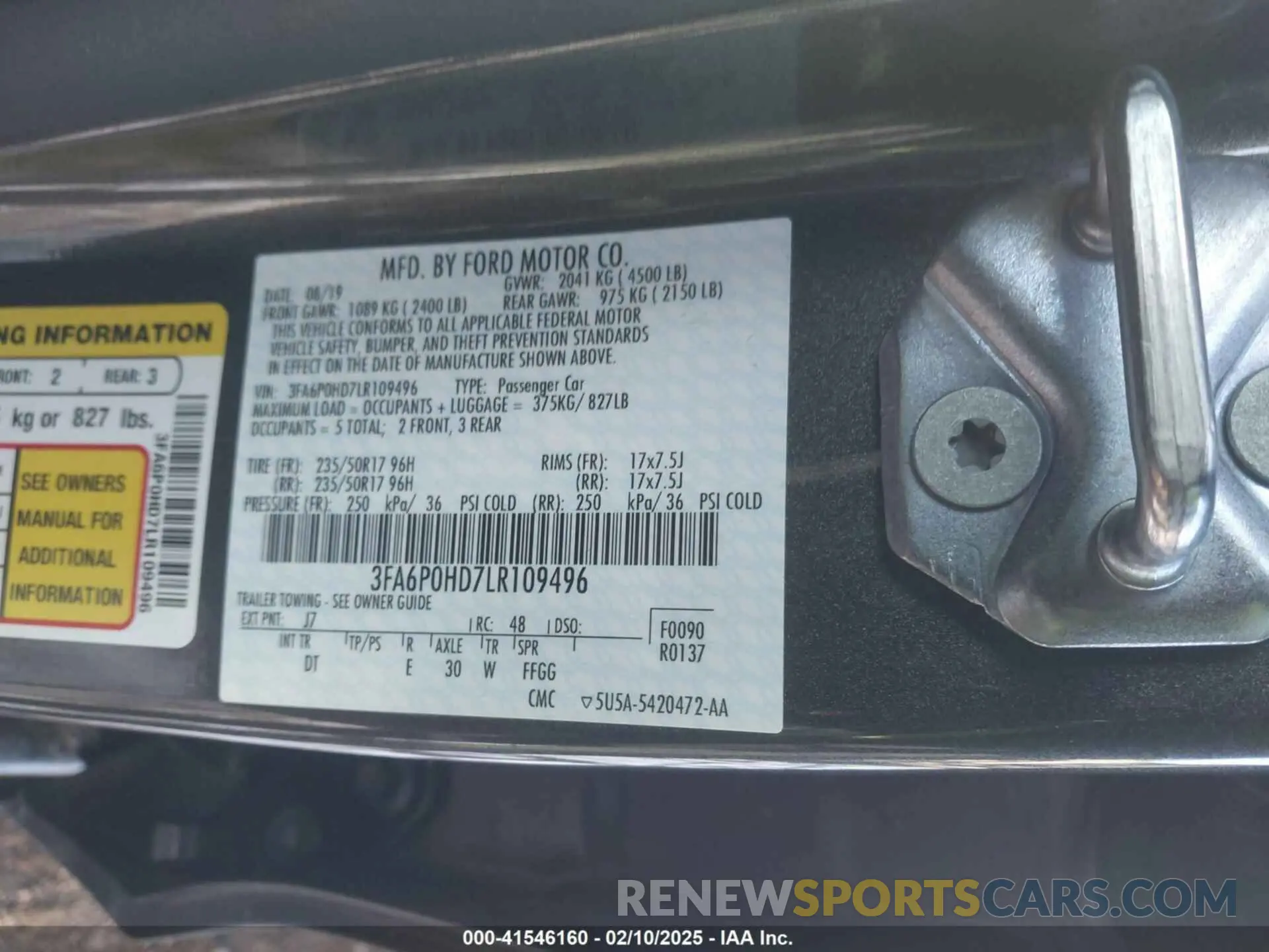 9 Photograph of a damaged car 3FA6P0HD7LR109496 FORD FUSION 2020