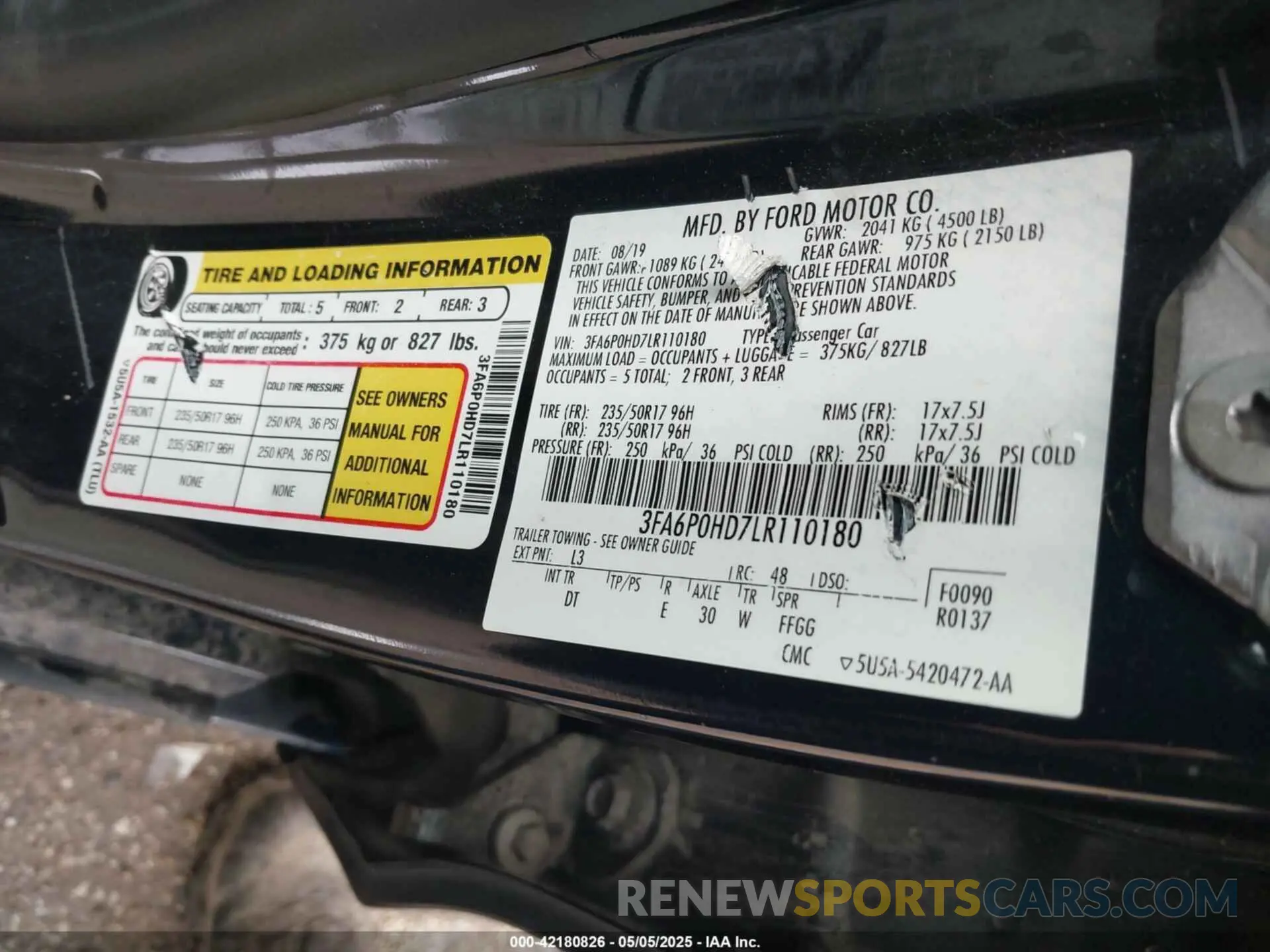 9 Photograph of a damaged car 3FA6P0HD7LR110180 FORD FUSION 2020