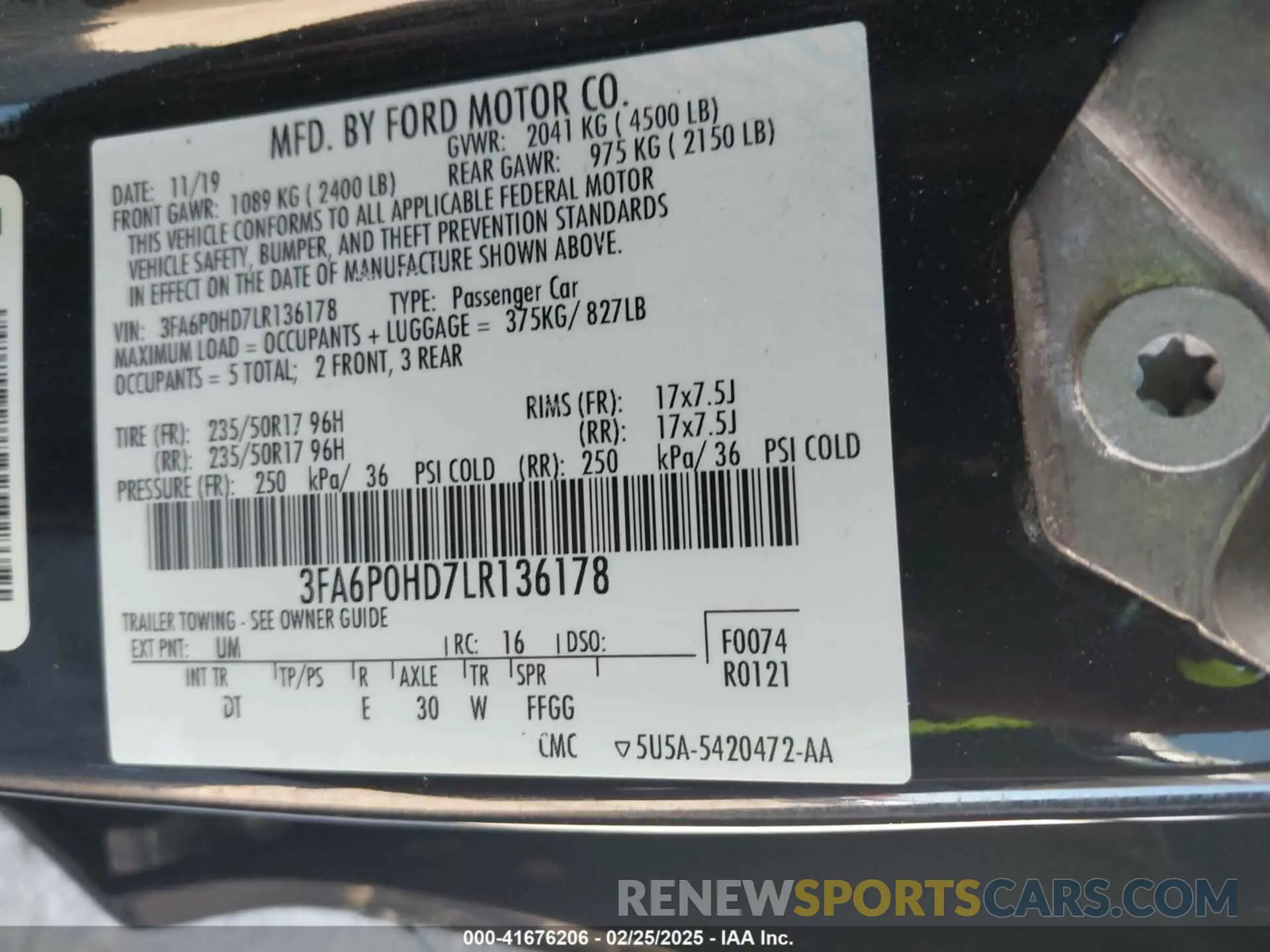9 Photograph of a damaged car 3FA6P0HD7LR136178 FORD FUSION 2020
