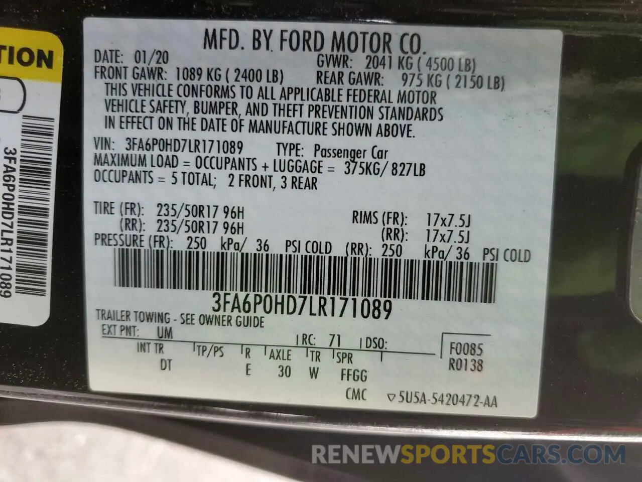 12 Photograph of a damaged car 3FA6P0HD7LR171089 FORD FUSION 2020