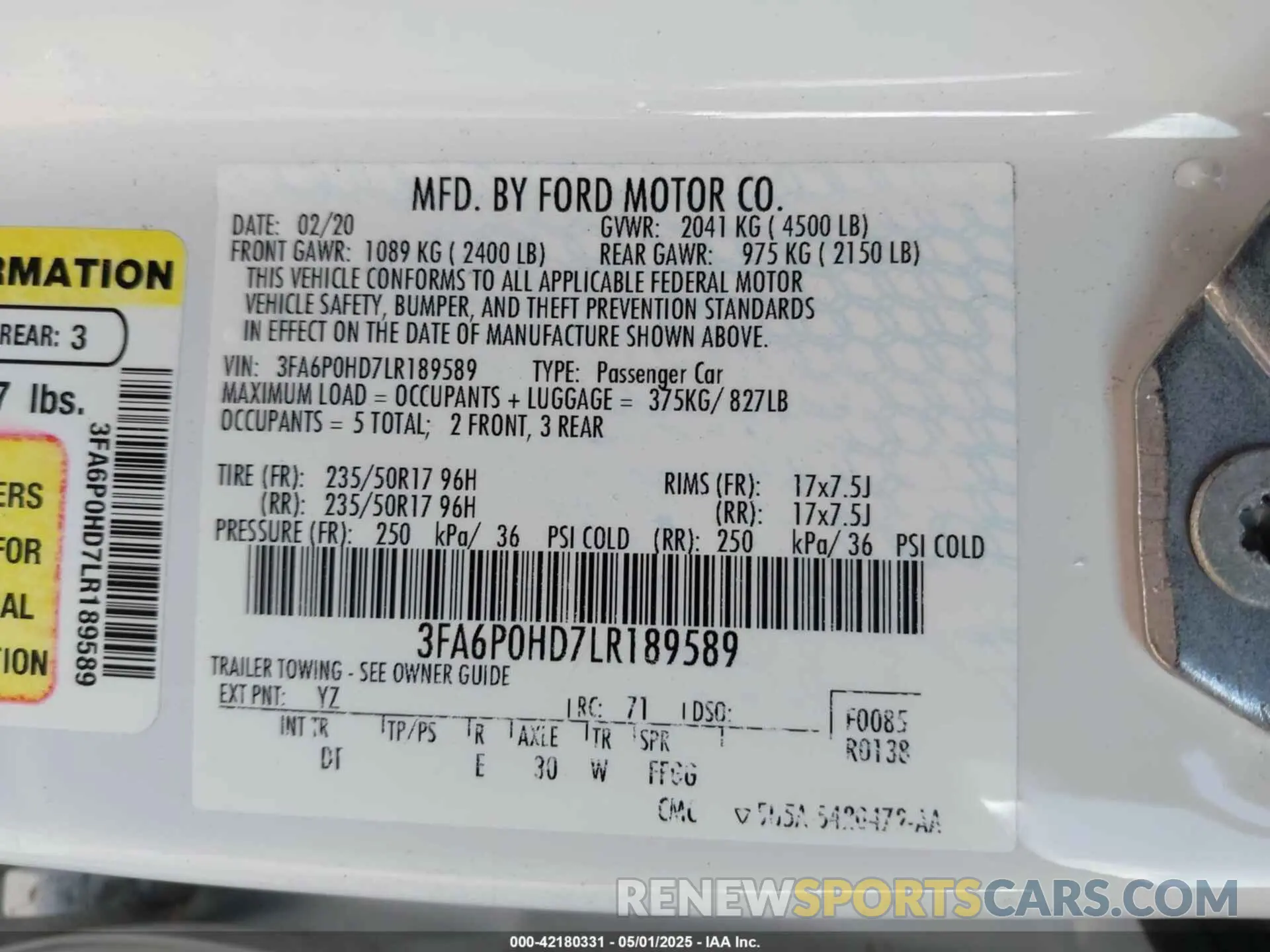 9 Photograph of a damaged car 3FA6P0HD7LR189589 FORD FUSION 2020