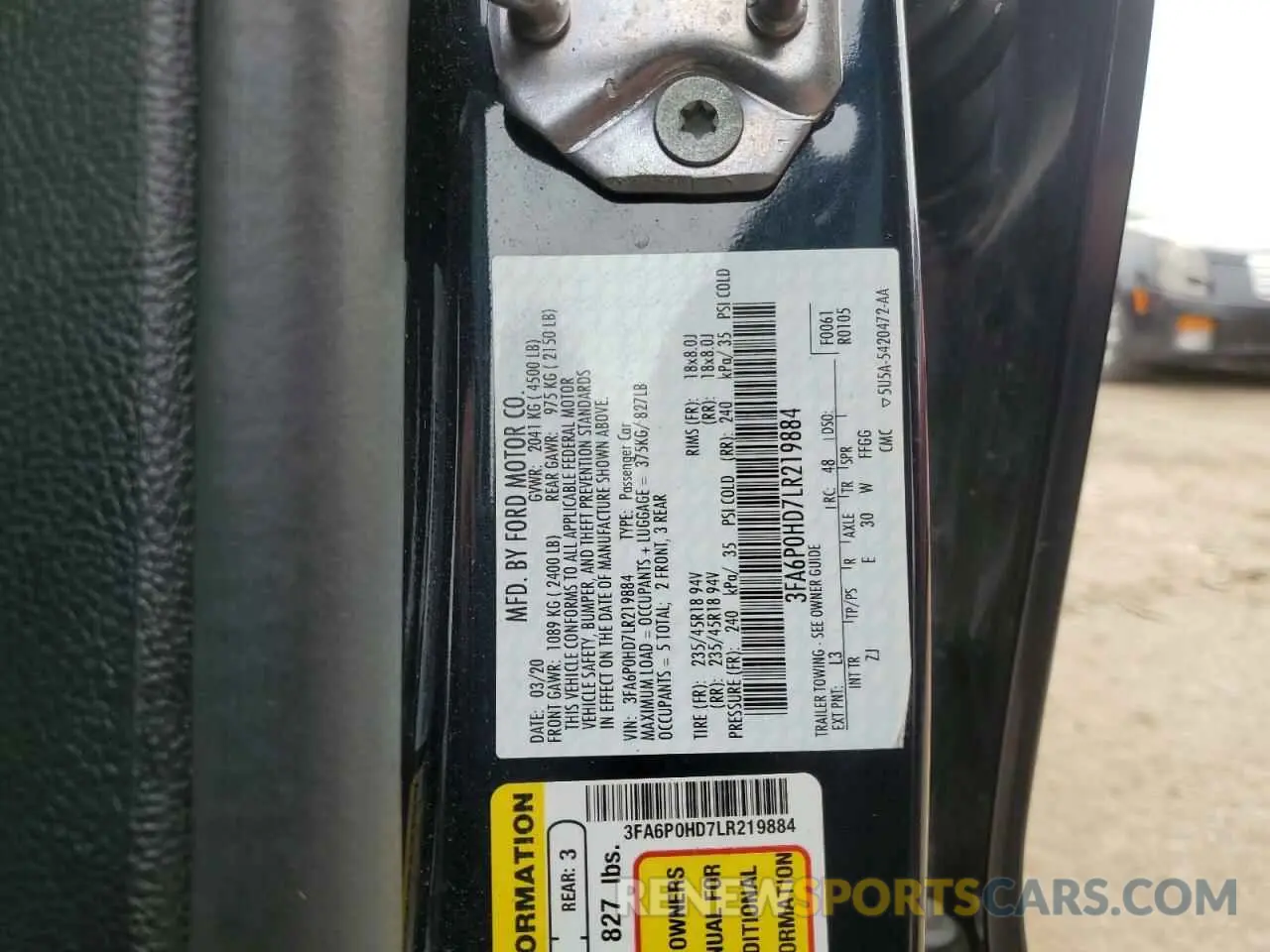 12 Photograph of a damaged car 3FA6P0HD7LR219884 FORD FUSION 2020