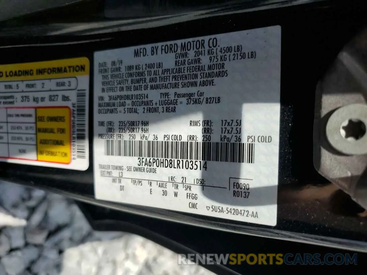 13 Photograph of a damaged car 3FA6P0HD8LR103514 FORD FUSION 2020