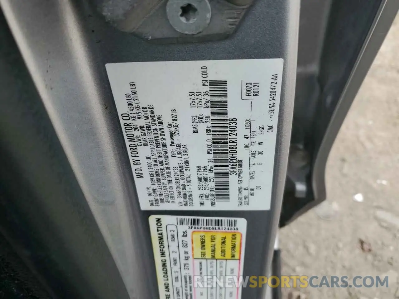 14 Photograph of a damaged car 3FA6P0HD8LR124038 FORD FUSION 2020