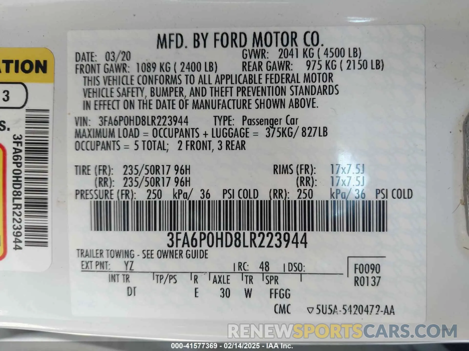 9 Photograph of a damaged car 3FA6P0HD8LR223944 FORD FUSION 2020