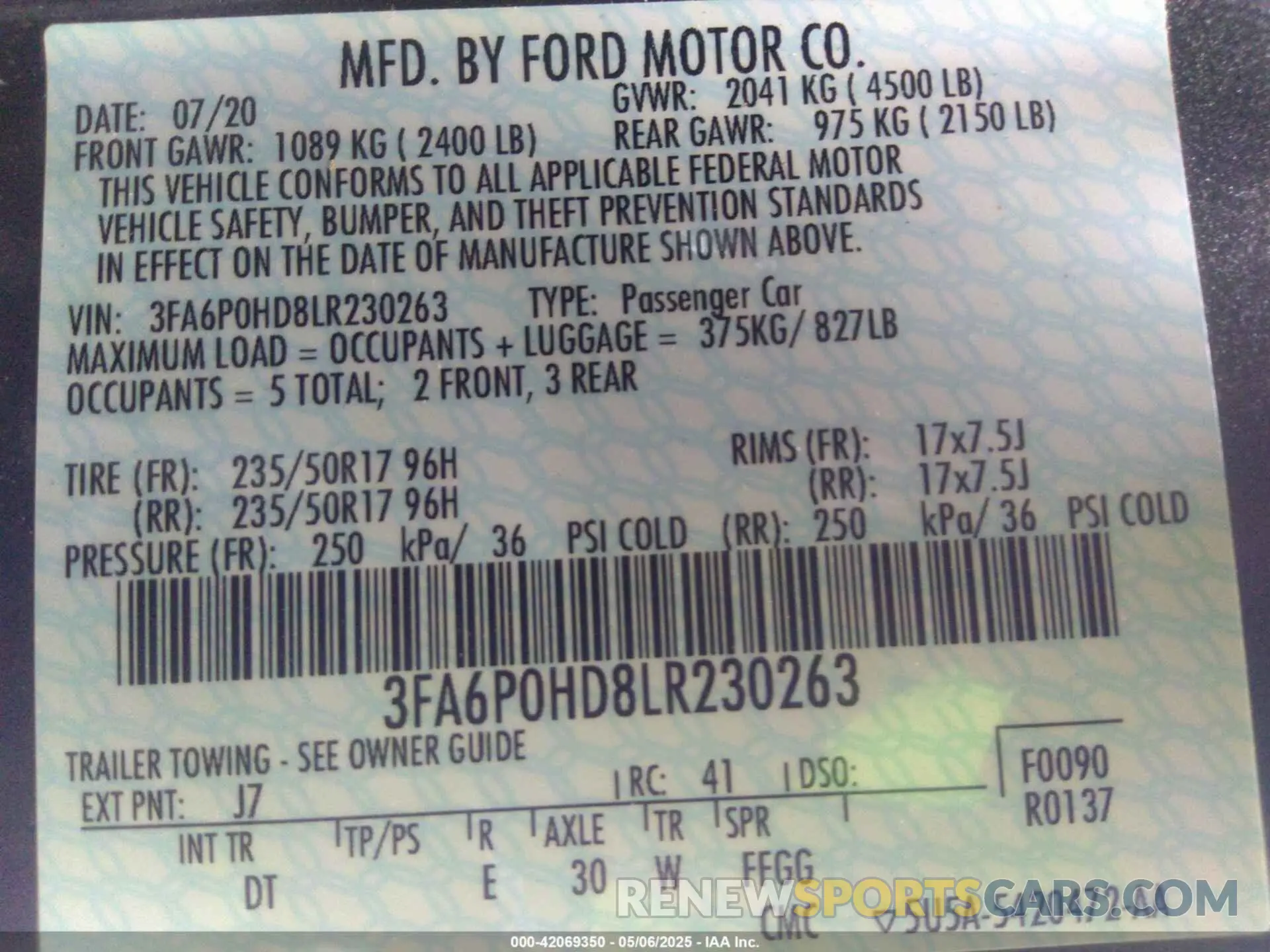 9 Photograph of a damaged car 3FA6P0HD8LR230263 FORD FUSION 2020