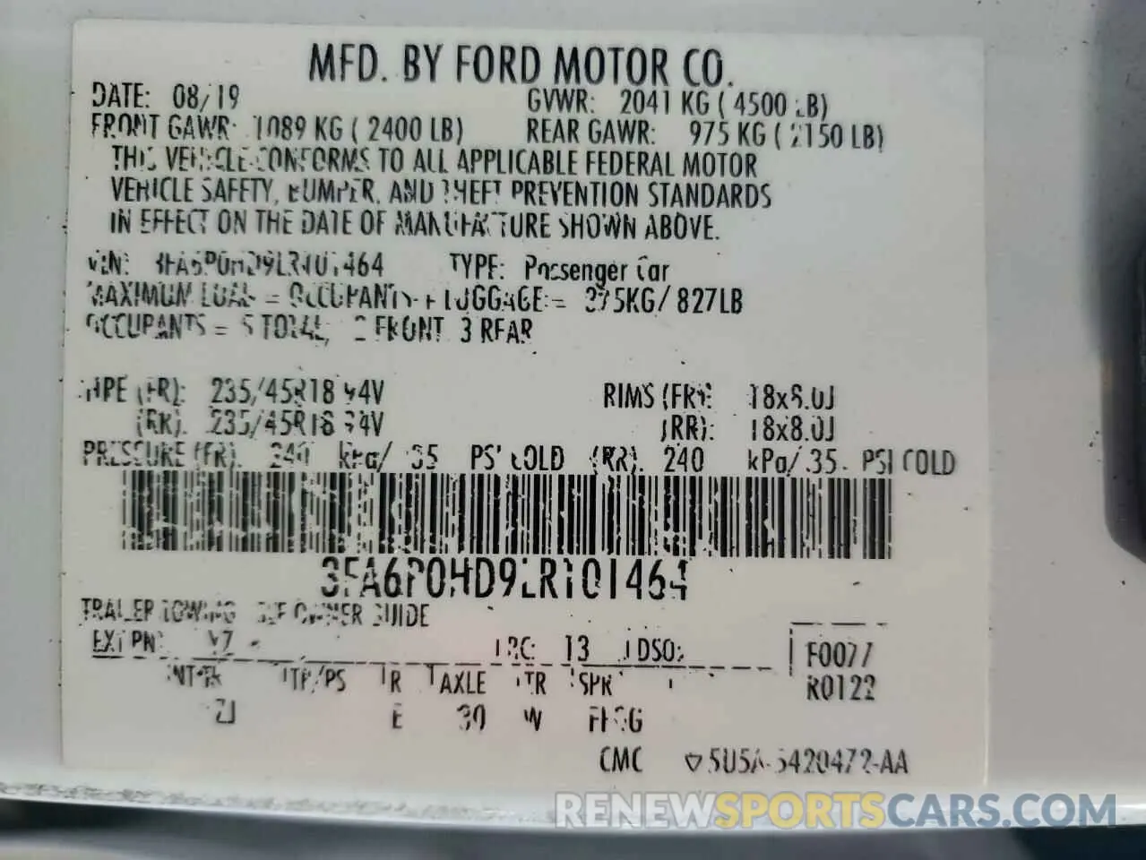 12 Photograph of a damaged car 3FA6P0HD9LR101464 FORD FUSION 2020