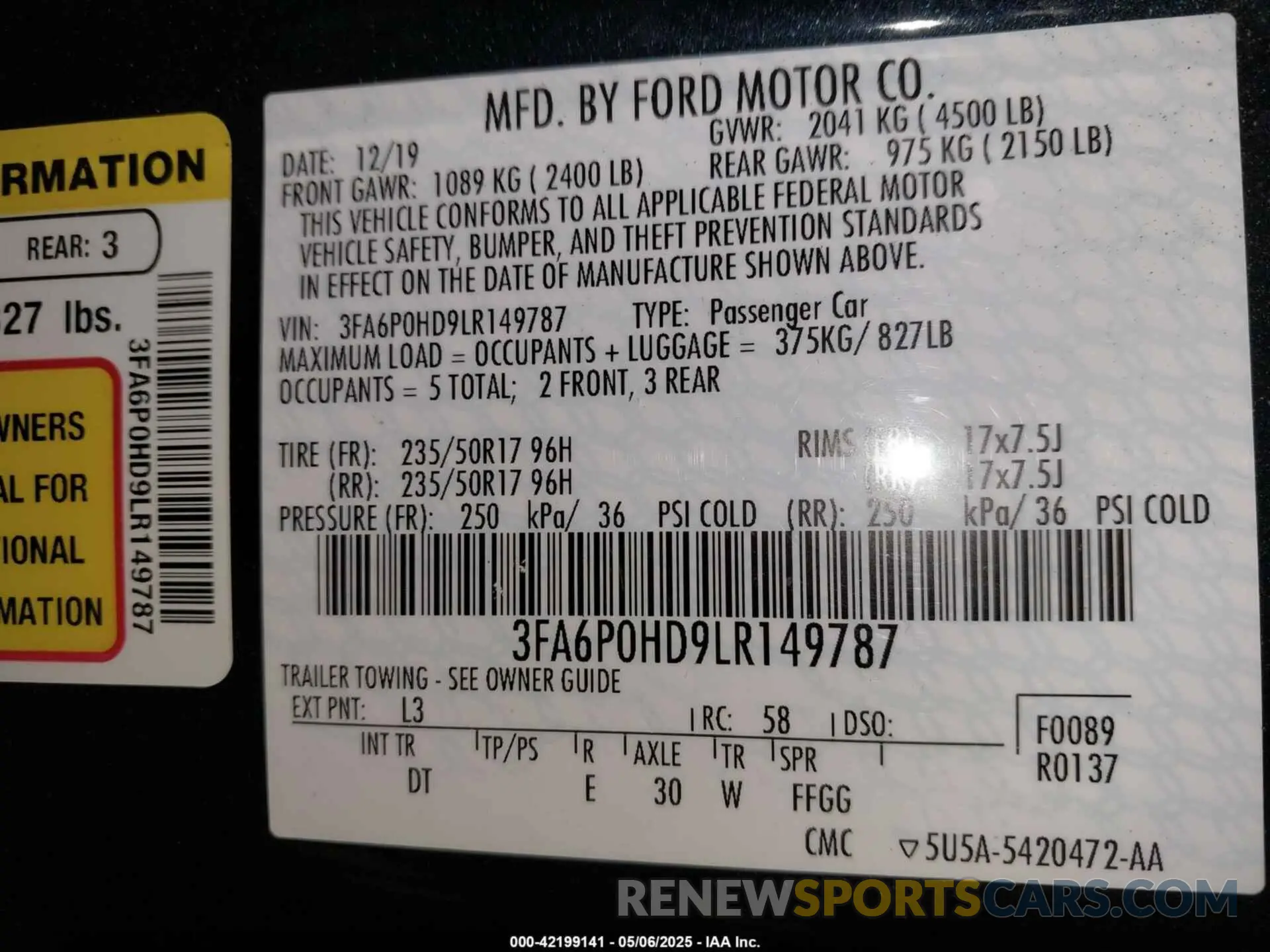 9 Photograph of a damaged car 3FA6P0HD9LR149787 FORD FUSION 2020