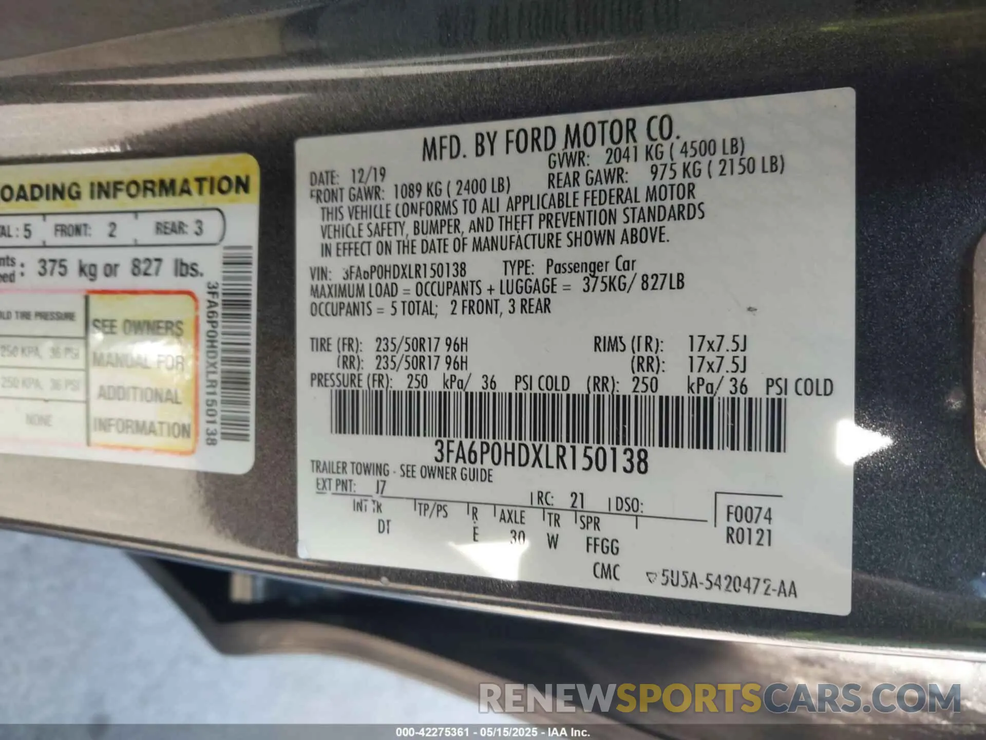 9 Photograph of a damaged car 3FA6P0HDXLR150138 FORD FUSION 2020