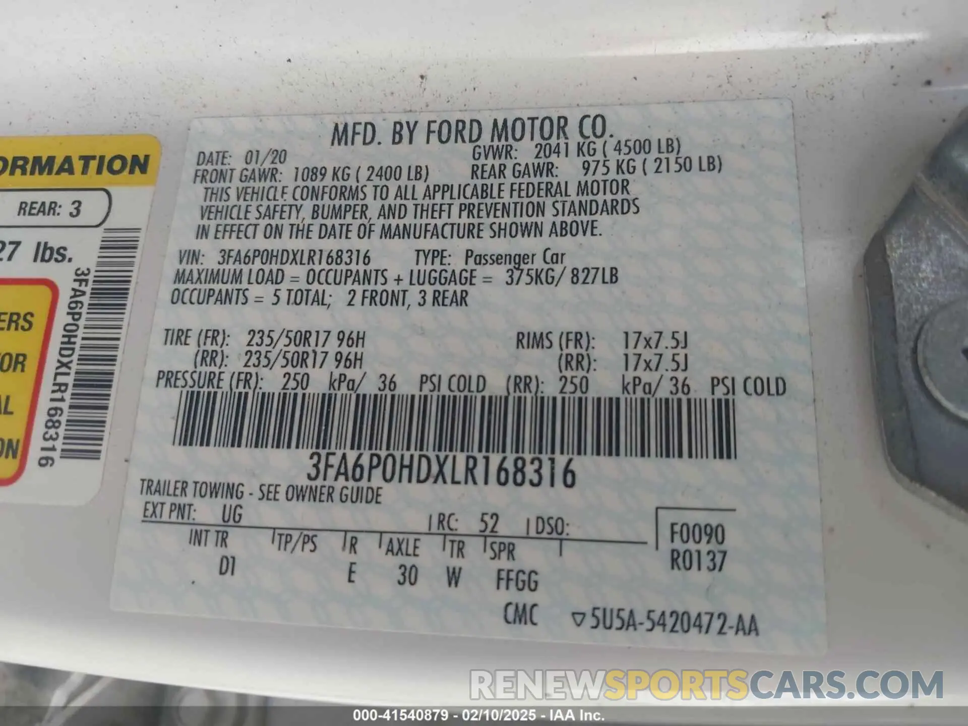 9 Photograph of a damaged car 3FA6P0HDXLR168316 FORD FUSION 2020