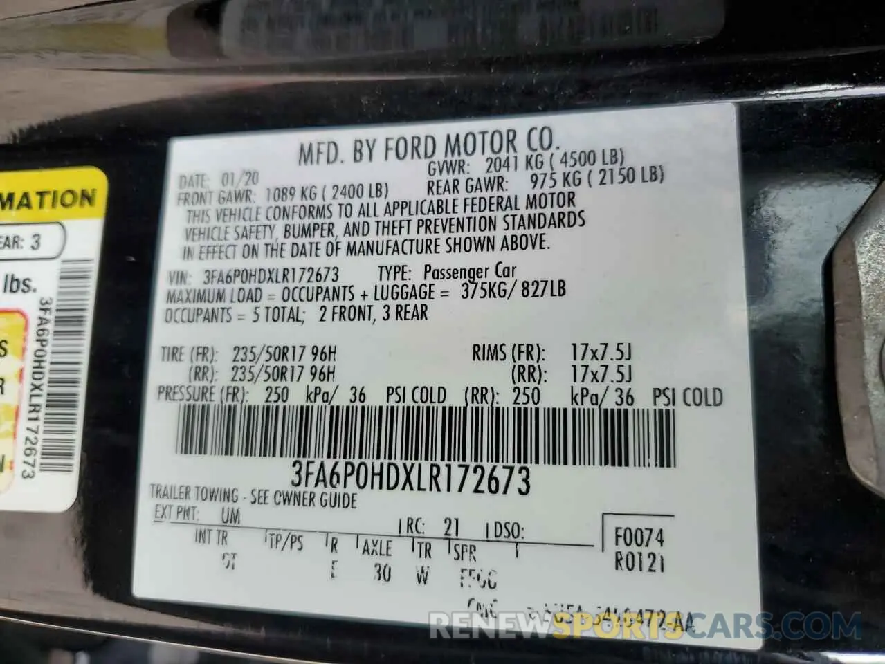 12 Photograph of a damaged car 3FA6P0HDXLR172673 FORD FUSION 2020