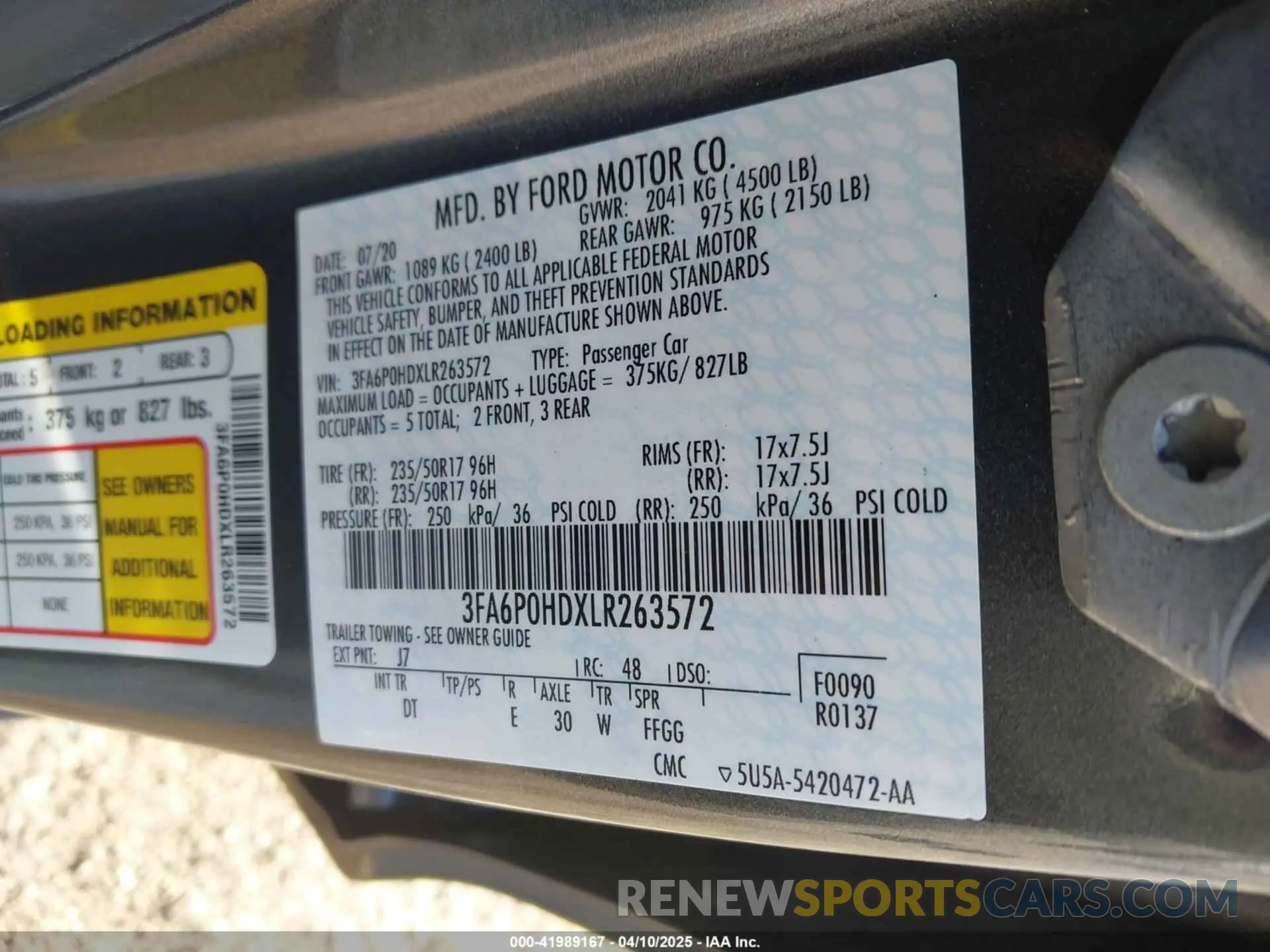 9 Photograph of a damaged car 3FA6P0HDXLR263572 FORD FUSION 2020