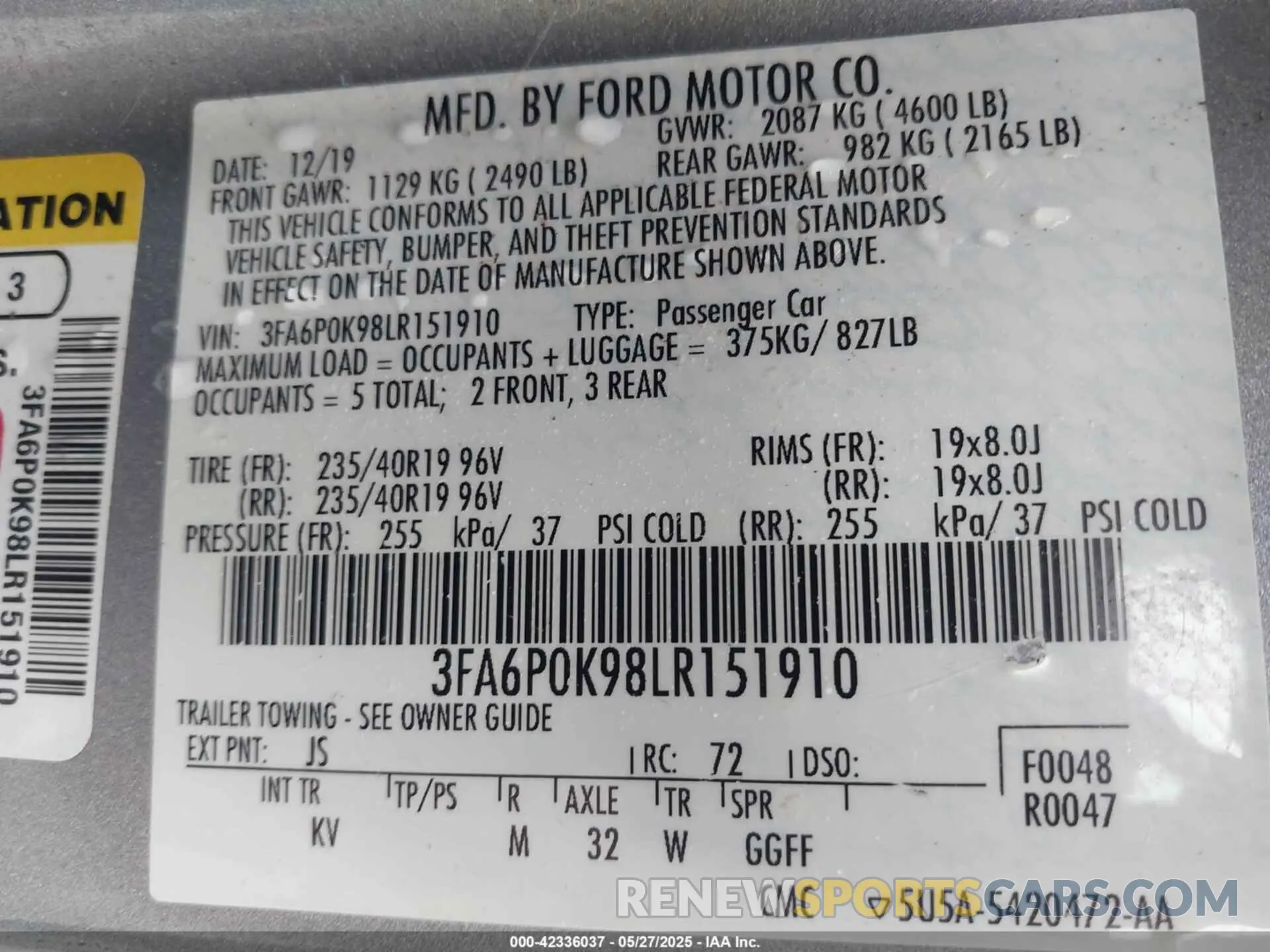 9 Photograph of a damaged car 3FA6P0K98LR151910 FORD FUSION 2020