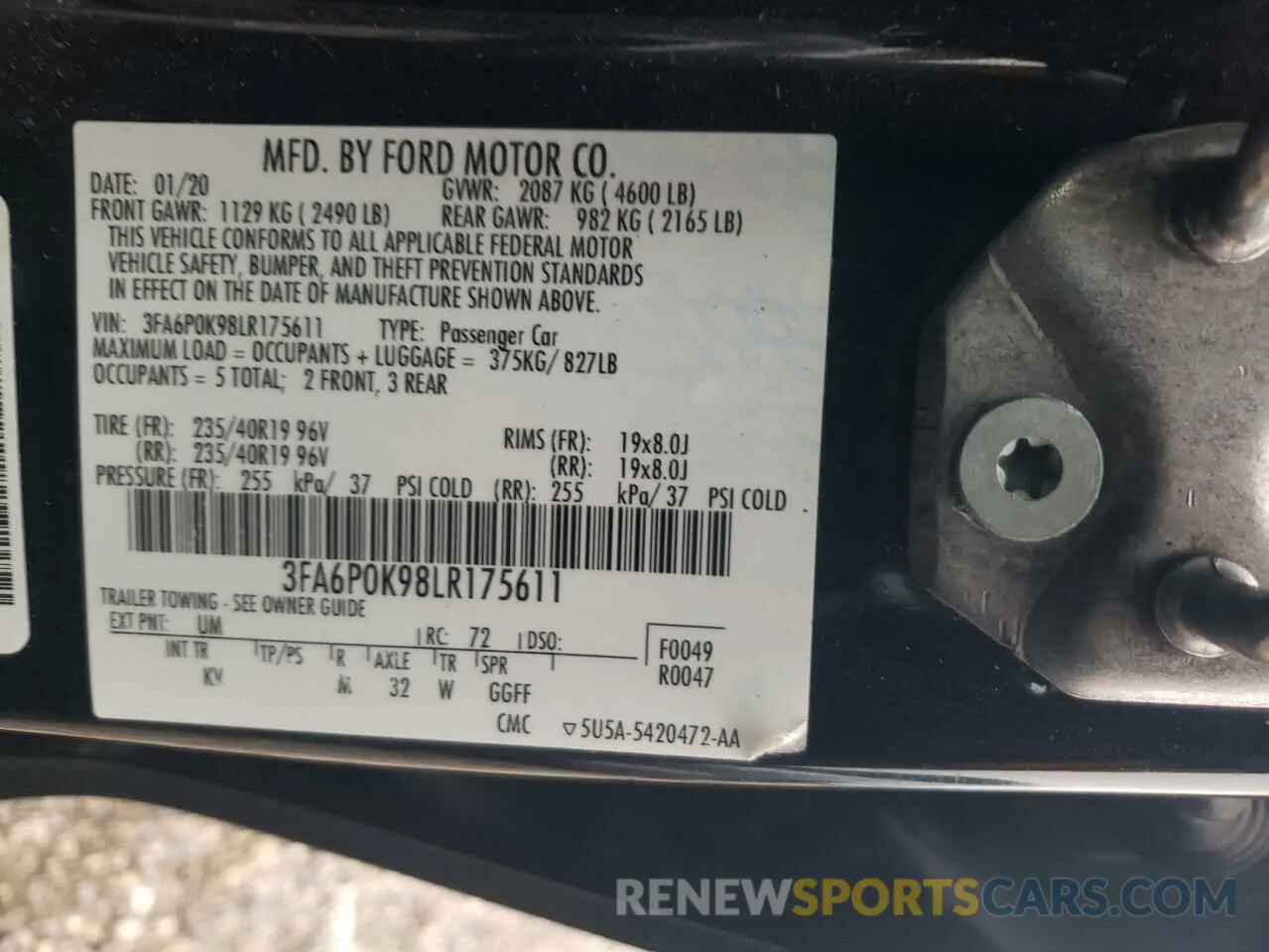 12 Photograph of a damaged car 3FA6P0K98LR175611 FORD FUSION 2020