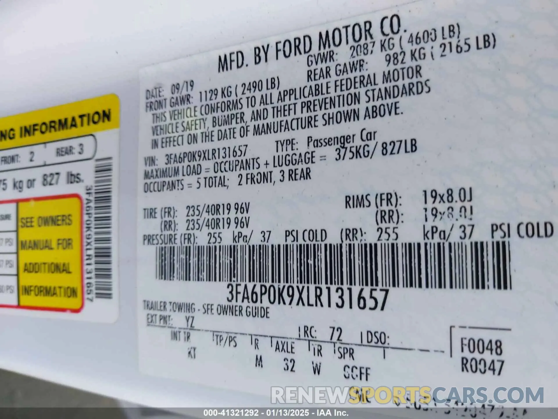 9 Photograph of a damaged car 3FA6P0K9XLR131657 FORD FUSION 2020