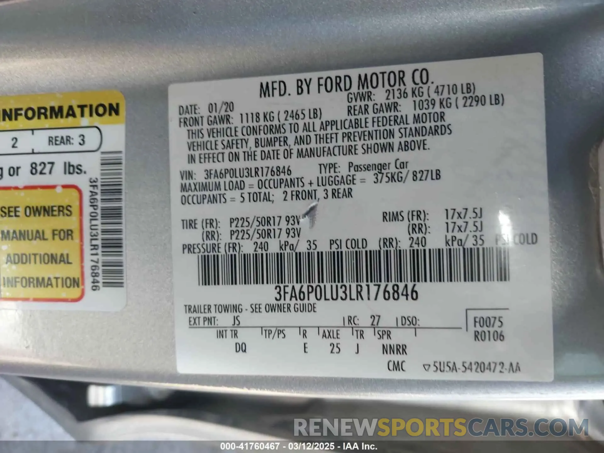 9 Photograph of a damaged car 3FA6P0LU3LR176846 FORD FUSION 2020