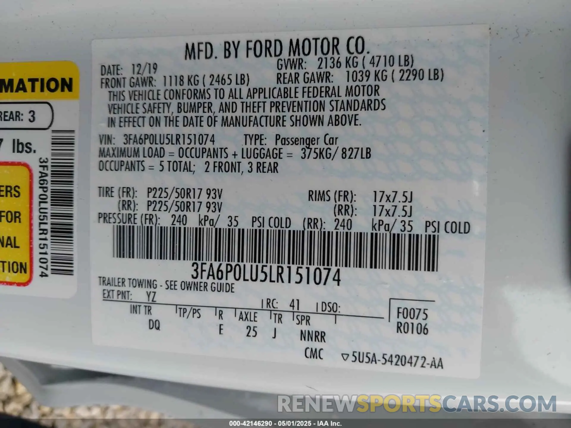 9 Photograph of a damaged car 3FA6P0LU5LR151074 FORD FUSION 2020