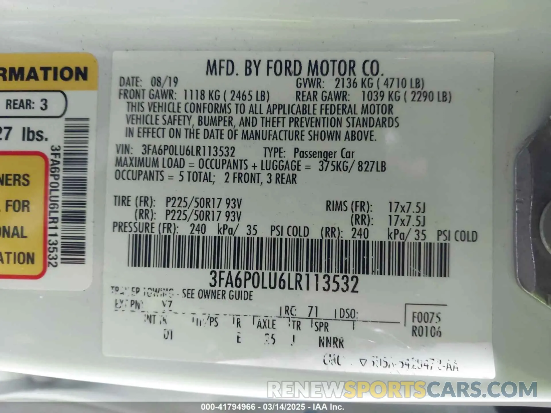 9 Photograph of a damaged car 3FA6P0LU6LR113532 FORD FUSION 2020