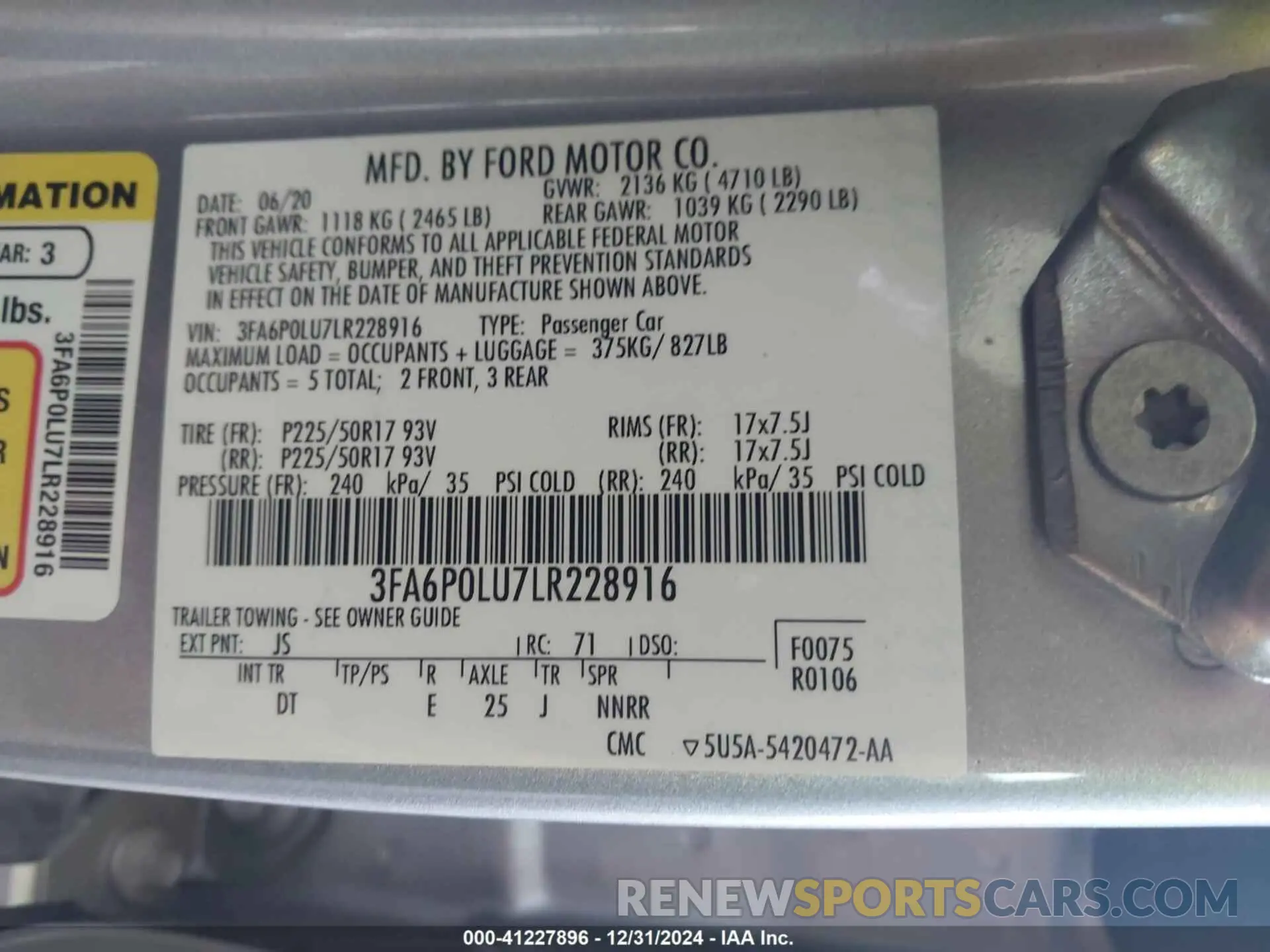 9 Photograph of a damaged car 3FA6P0LU7LR228916 FORD FUSION 2020