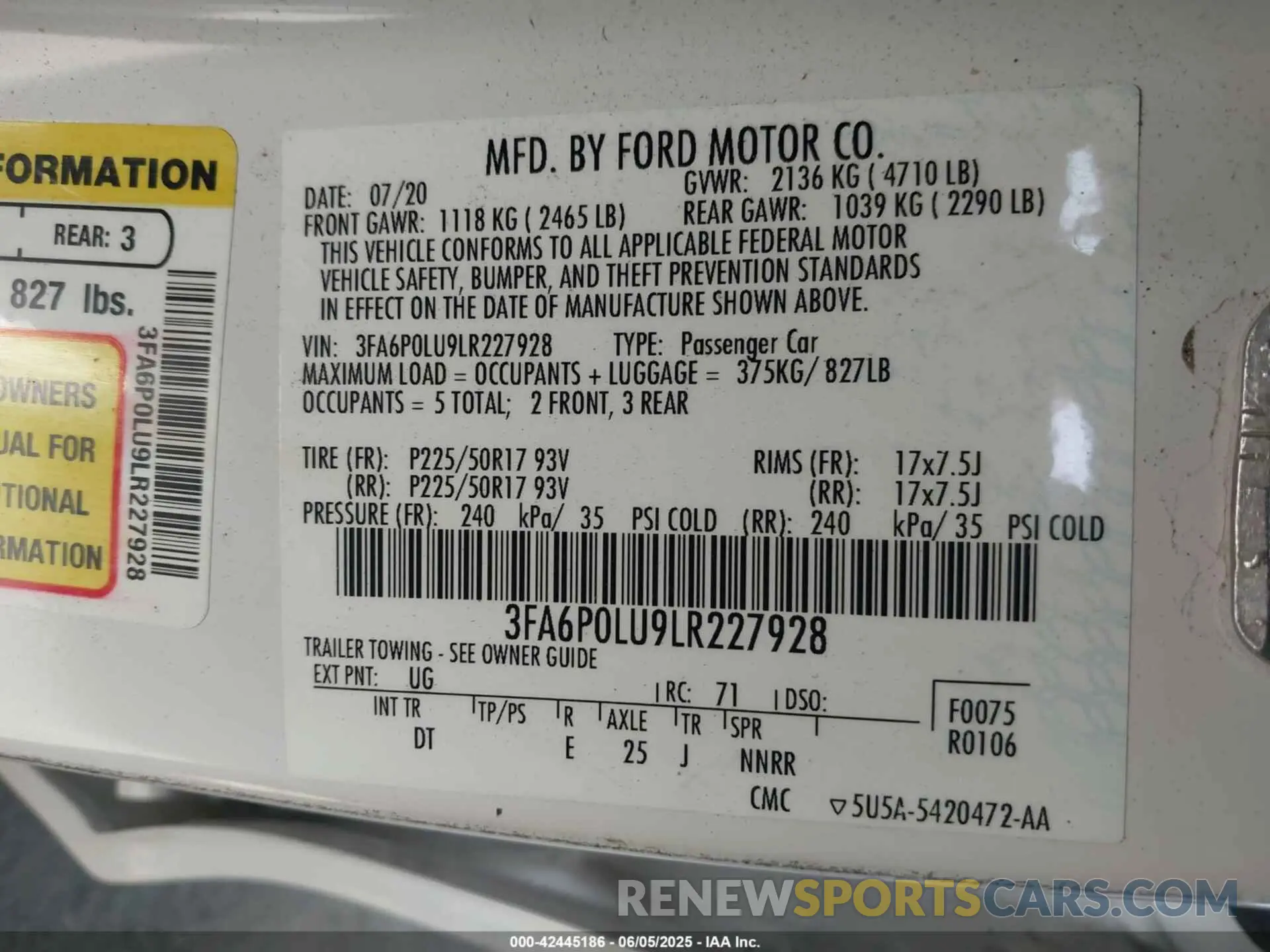 9 Photograph of a damaged car 3FA6P0LU9LR227928 FORD FUSION 2020