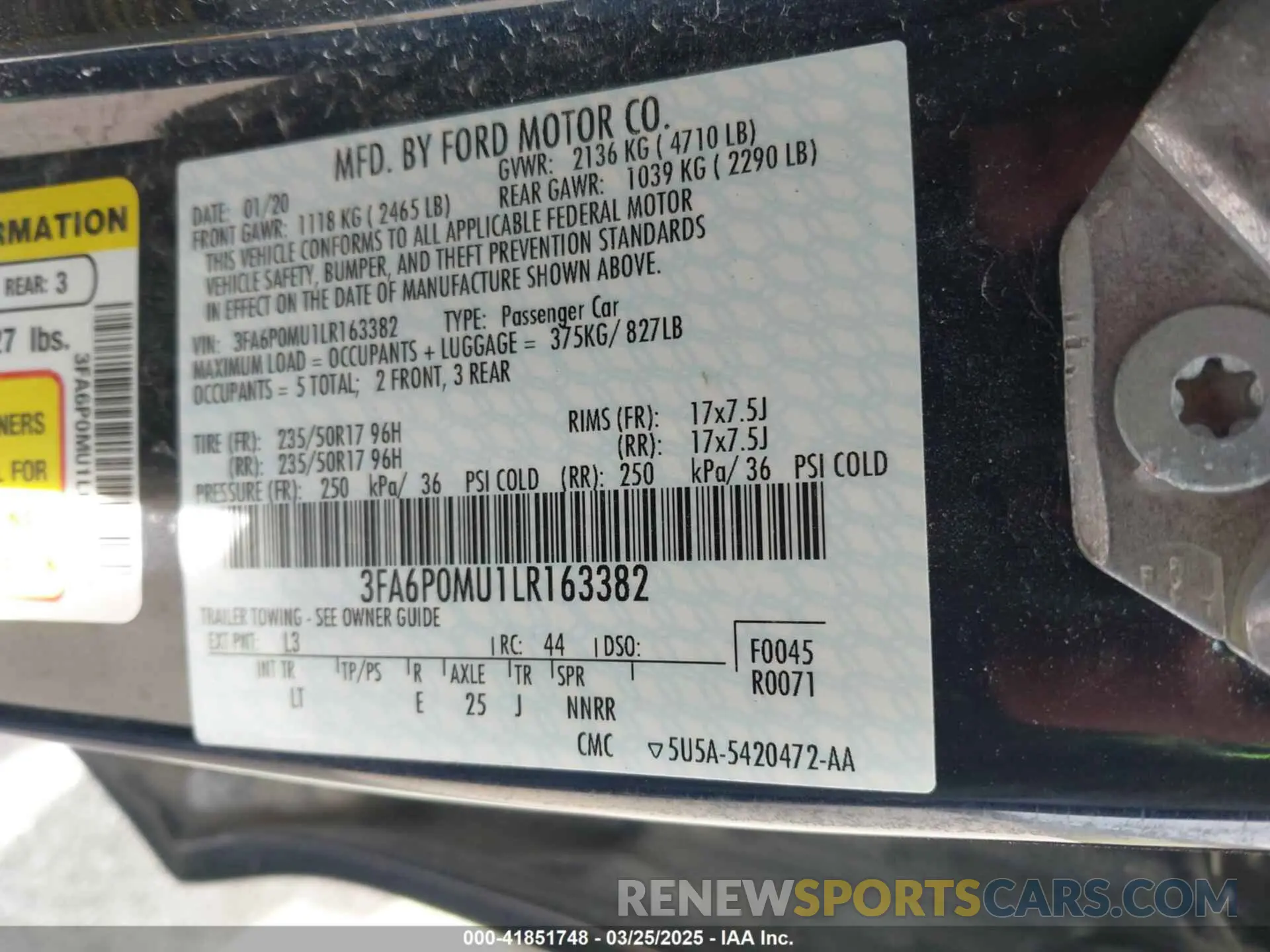 9 Photograph of a damaged car 3FA6P0MU1LR163382 FORD FUSION 2020