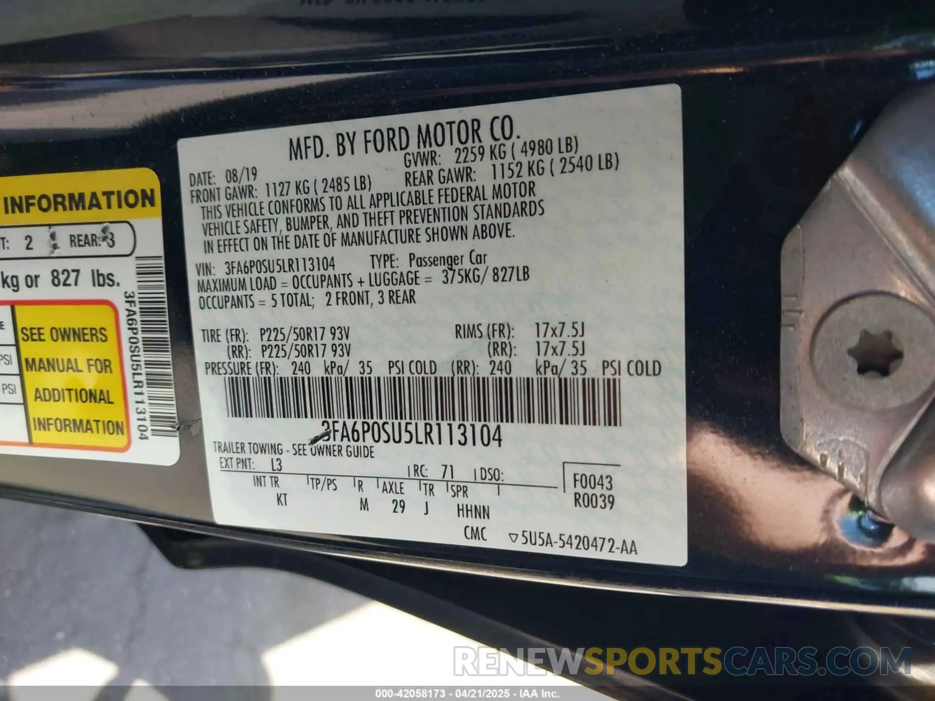 9 Photograph of a damaged car 3FA6P0SU5LR113104 FORD FUSION 2020