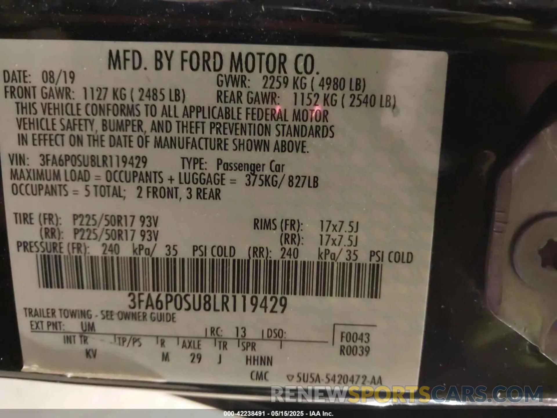 9 Photograph of a damaged car 3FA6P0SU8LR119429 FORD FUSION 2020