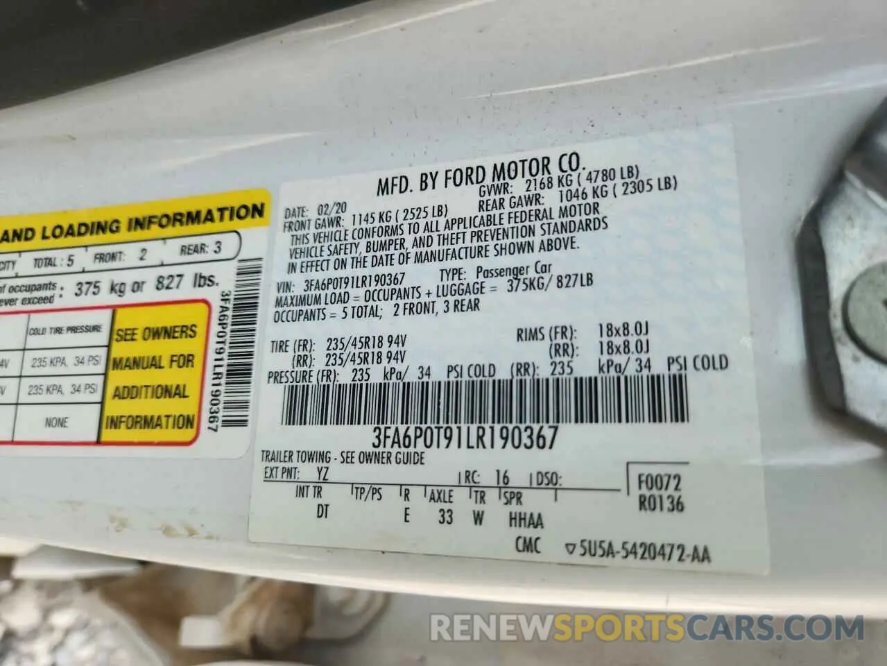 12 Photograph of a damaged car 3FA6P0T91LR190367 FORD FUSION 2020