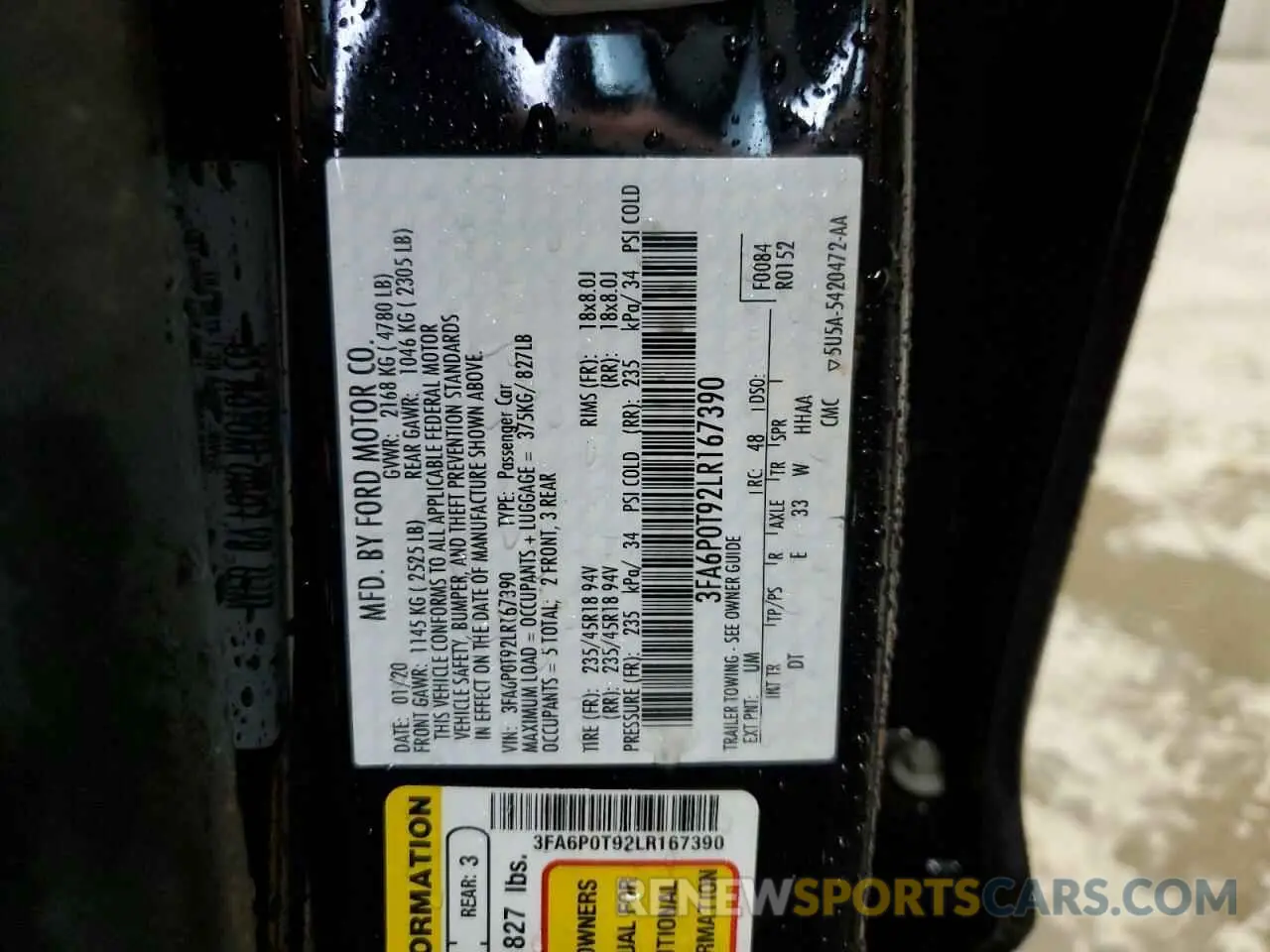 13 Photograph of a damaged car 3FA6P0T92LR167390 FORD FUSION 2020
