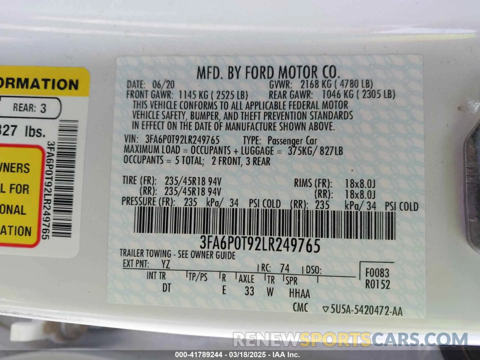 9 Photograph of a damaged car 3FA6P0T92LR249765 FORD FUSION 2020