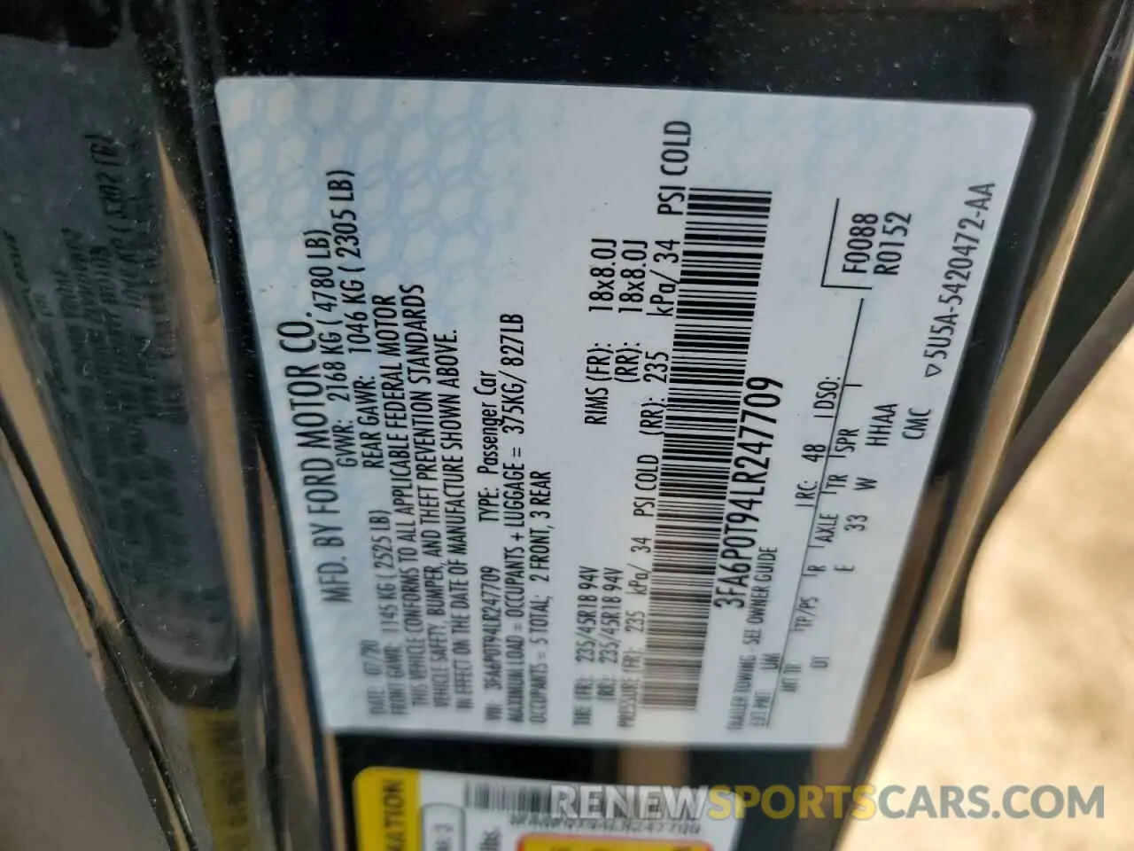 12 Photograph of a damaged car 3FA6P0T94LR247709 FORD FUSION 2020