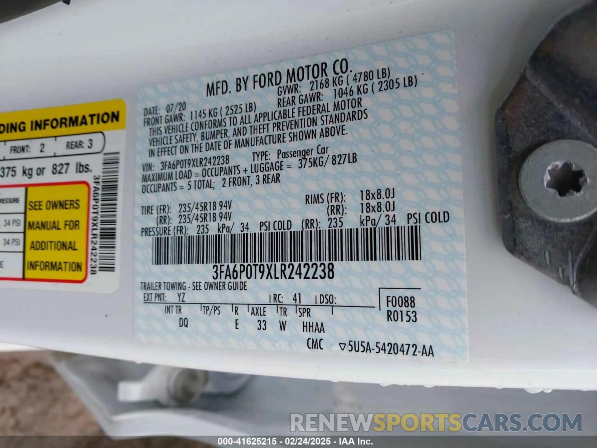 9 Photograph of a damaged car 3FA6P0T9XLR242238 FORD FUSION 2020