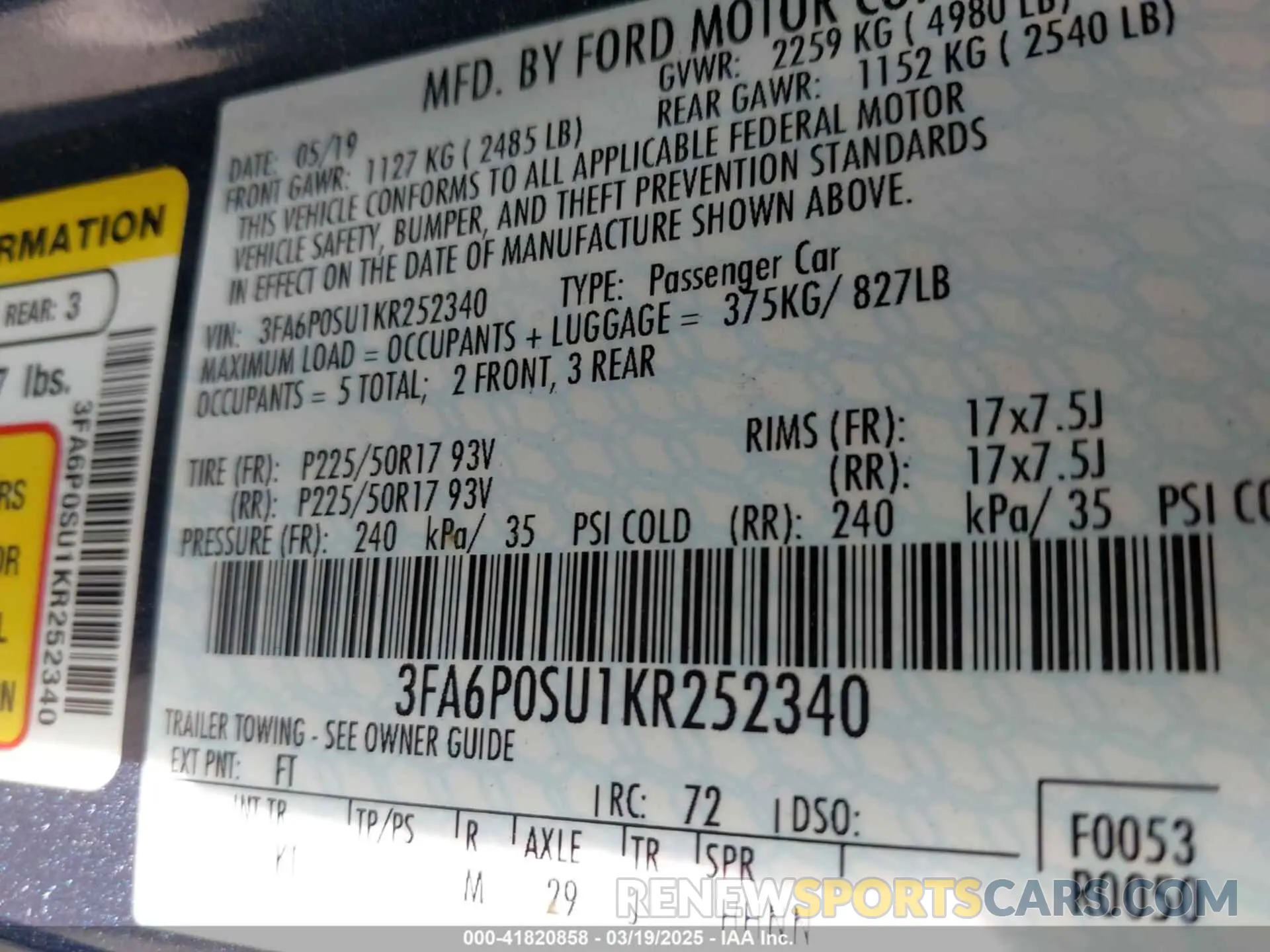 9 Photograph of a damaged car 3FA6P0SU1KR252340 FORD FUSION ENERGI 2019