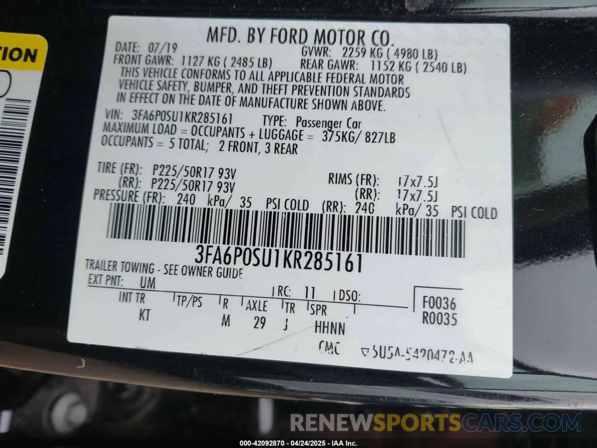 9 Photograph of a damaged car 3FA6P0SU1KR285161 FORD FUSION ENERGI 2019