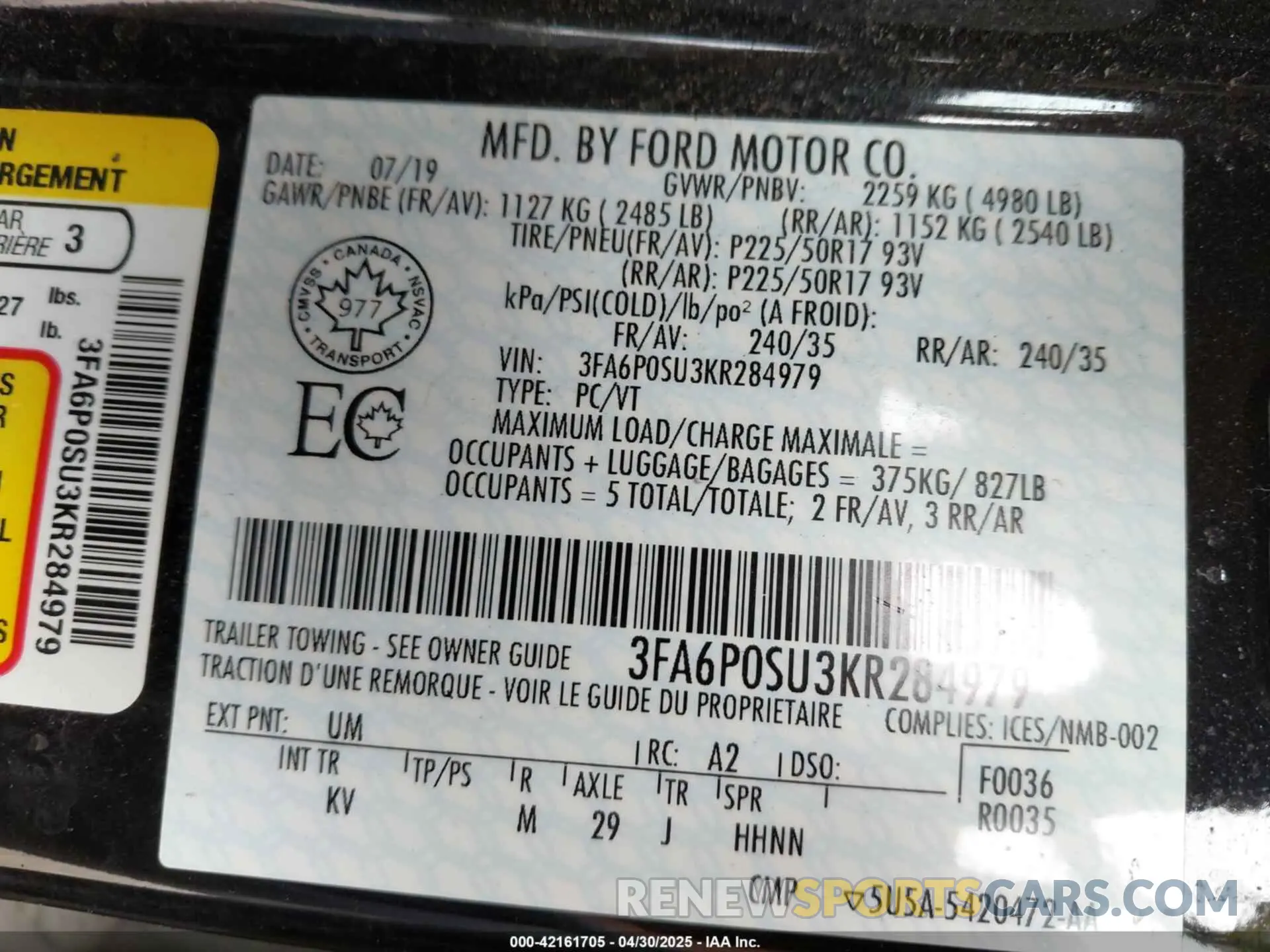 9 Photograph of a damaged car 3FA6P0SU3KR284979 FORD FUSION ENERGI 2019