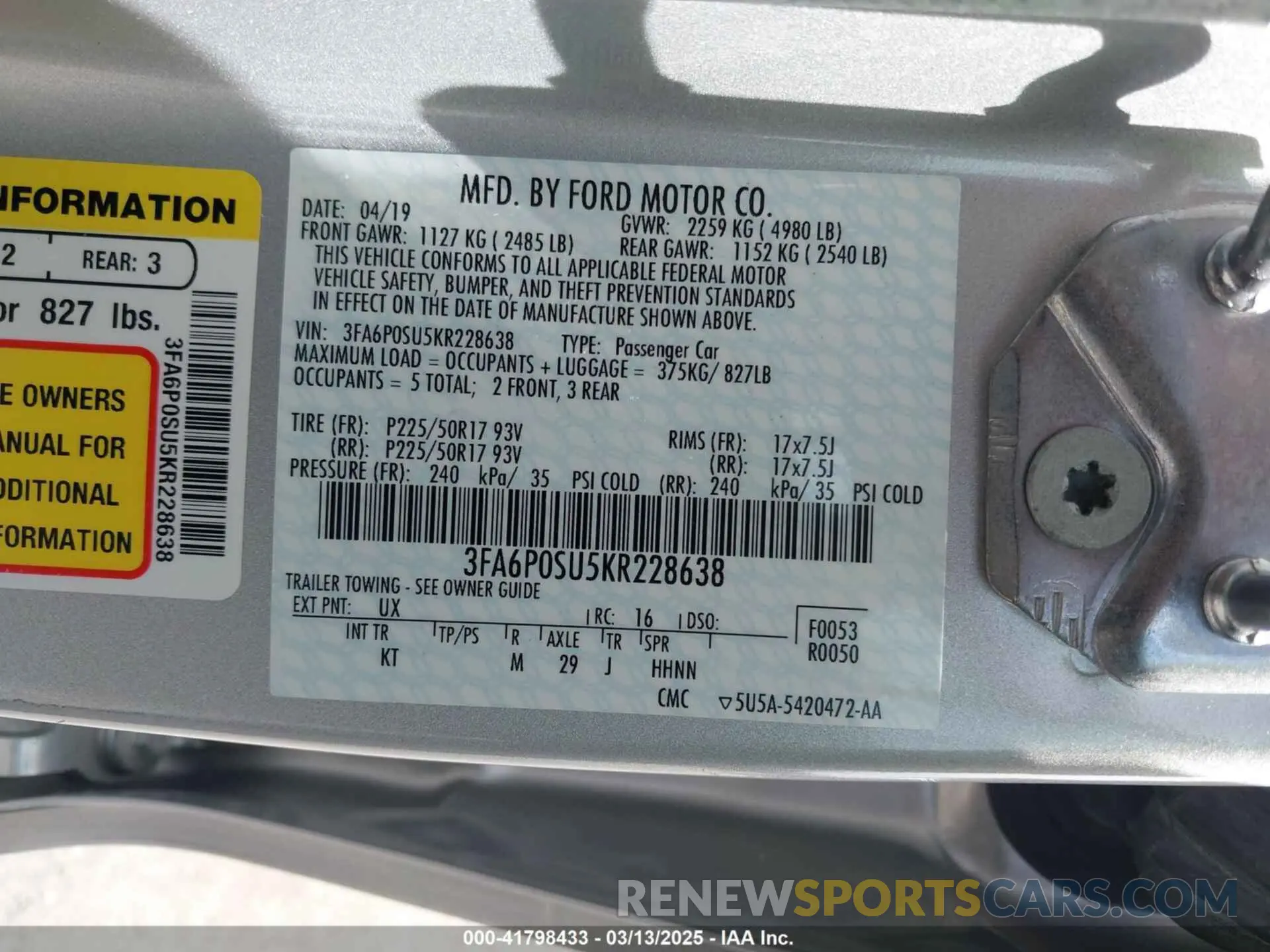 9 Photograph of a damaged car 3FA6P0SU5KR228638 FORD FUSION ENERGI 2019