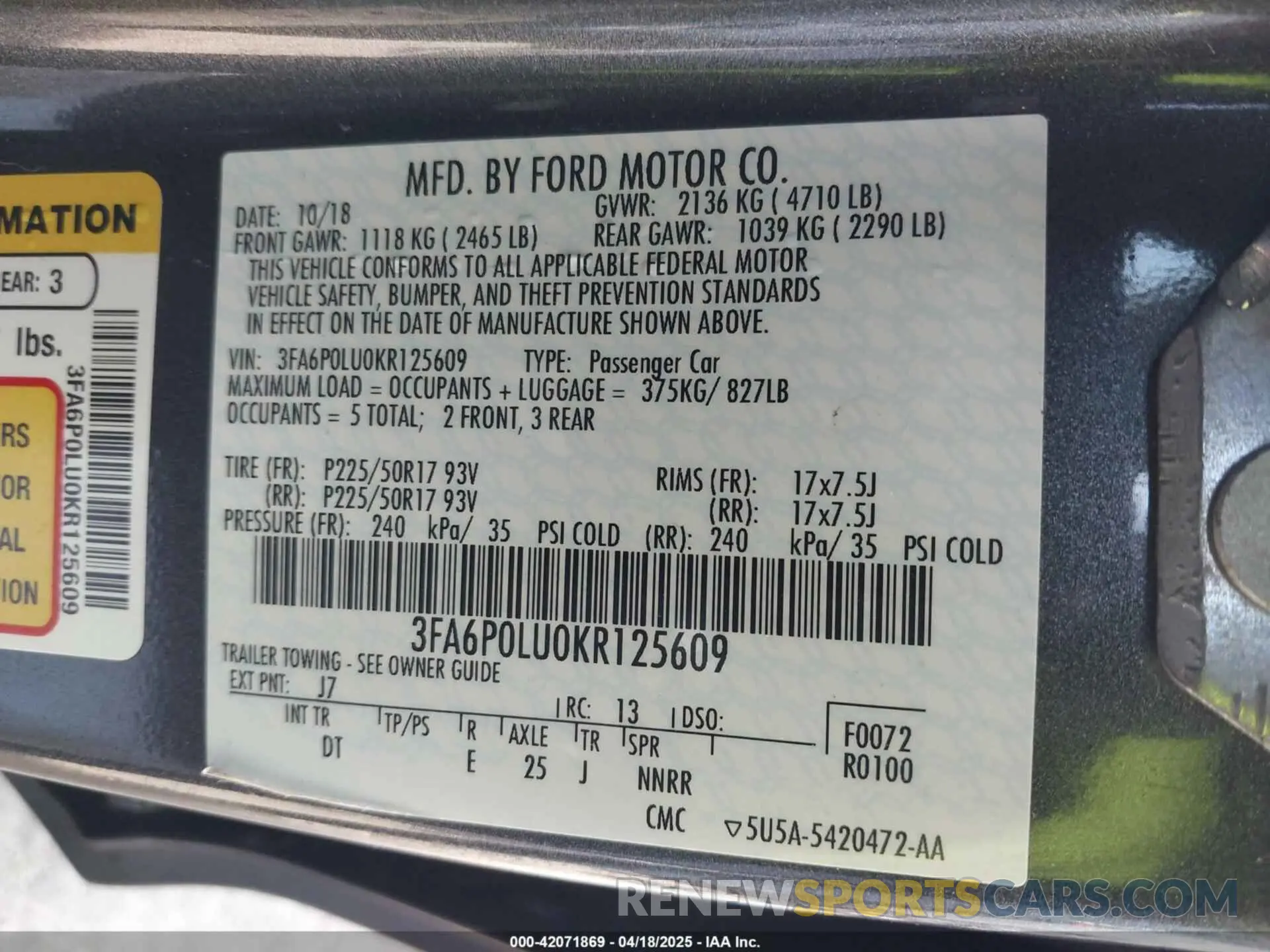 9 Photograph of a damaged car 3FA6P0LU0KR125609 FORD FUSION HYBRID 2019