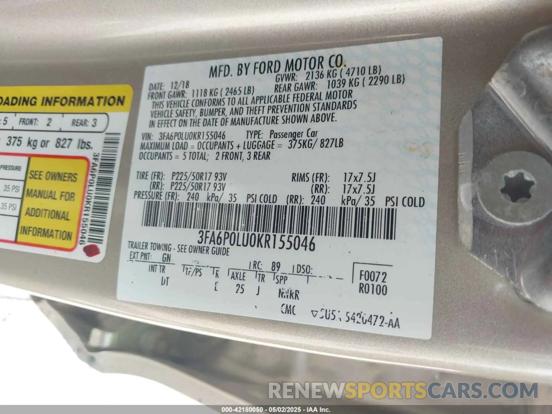 9 Photograph of a damaged car 3FA6P0LU0KR155046 FORD FUSION HYBRID 2019