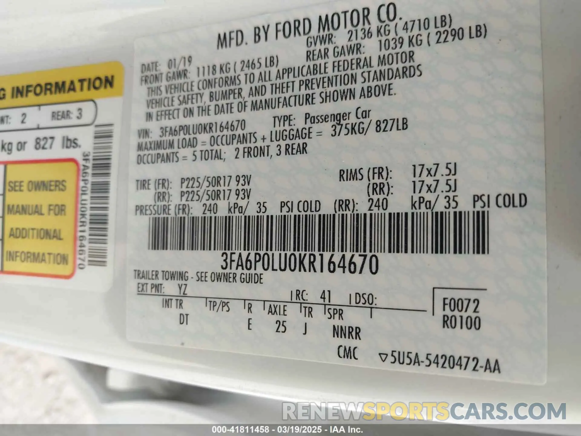 9 Photograph of a damaged car 3FA6P0LU0KR164670 FORD FUSION HYBRID 2019