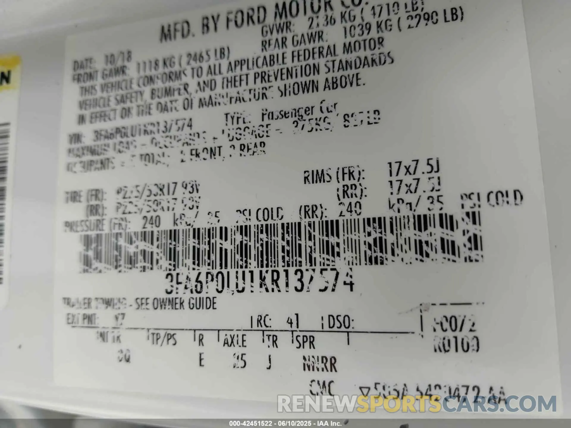9 Photograph of a damaged car 3FA6P0LU1KR137574 FORD FUSION HYBRID 2019