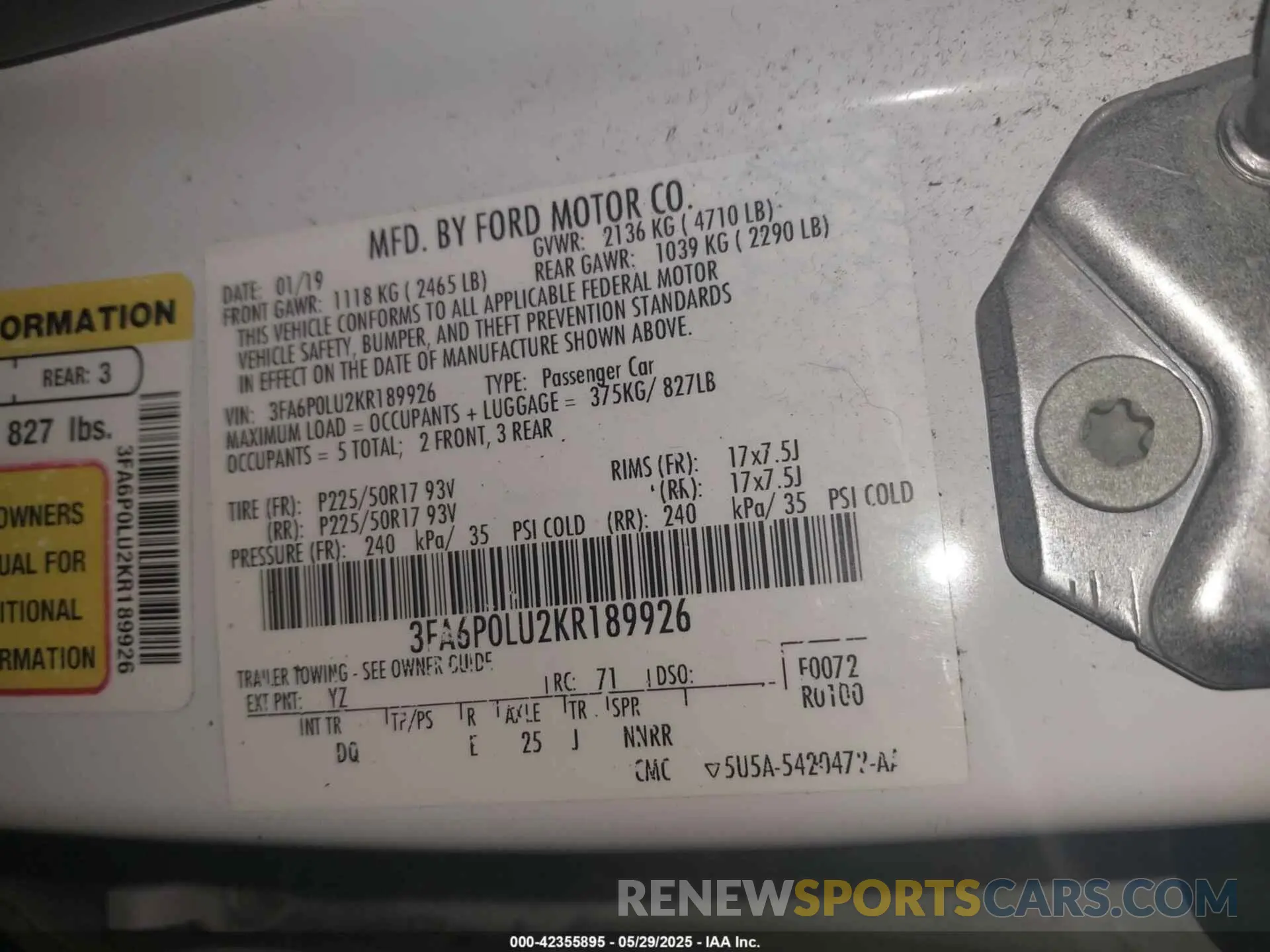 9 Photograph of a damaged car 3FA6P0LU2KR189926 FORD FUSION HYBRID 2019
