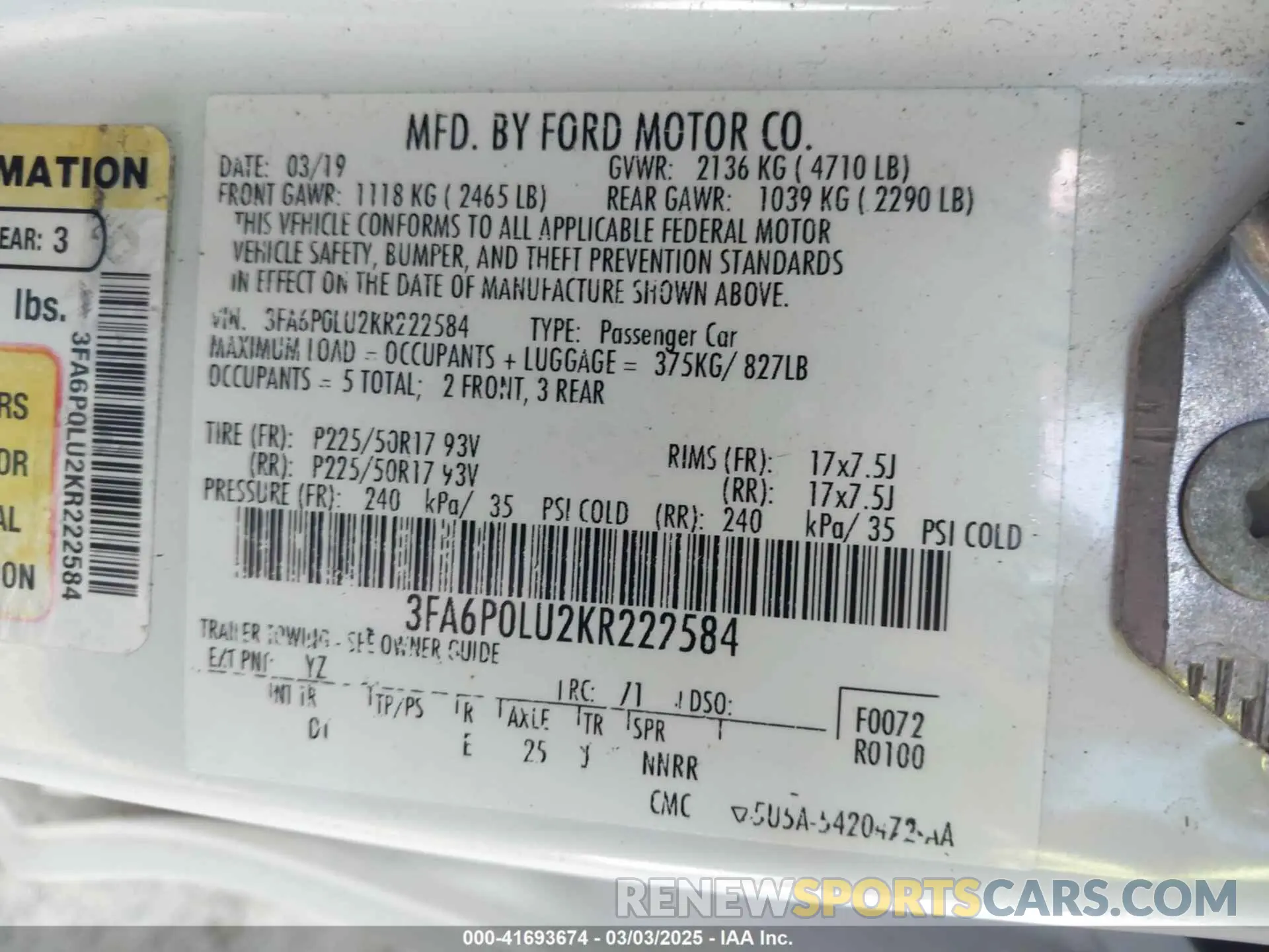 9 Photograph of a damaged car 3FA6P0LU2KR222584 FORD FUSION HYBRID 2019