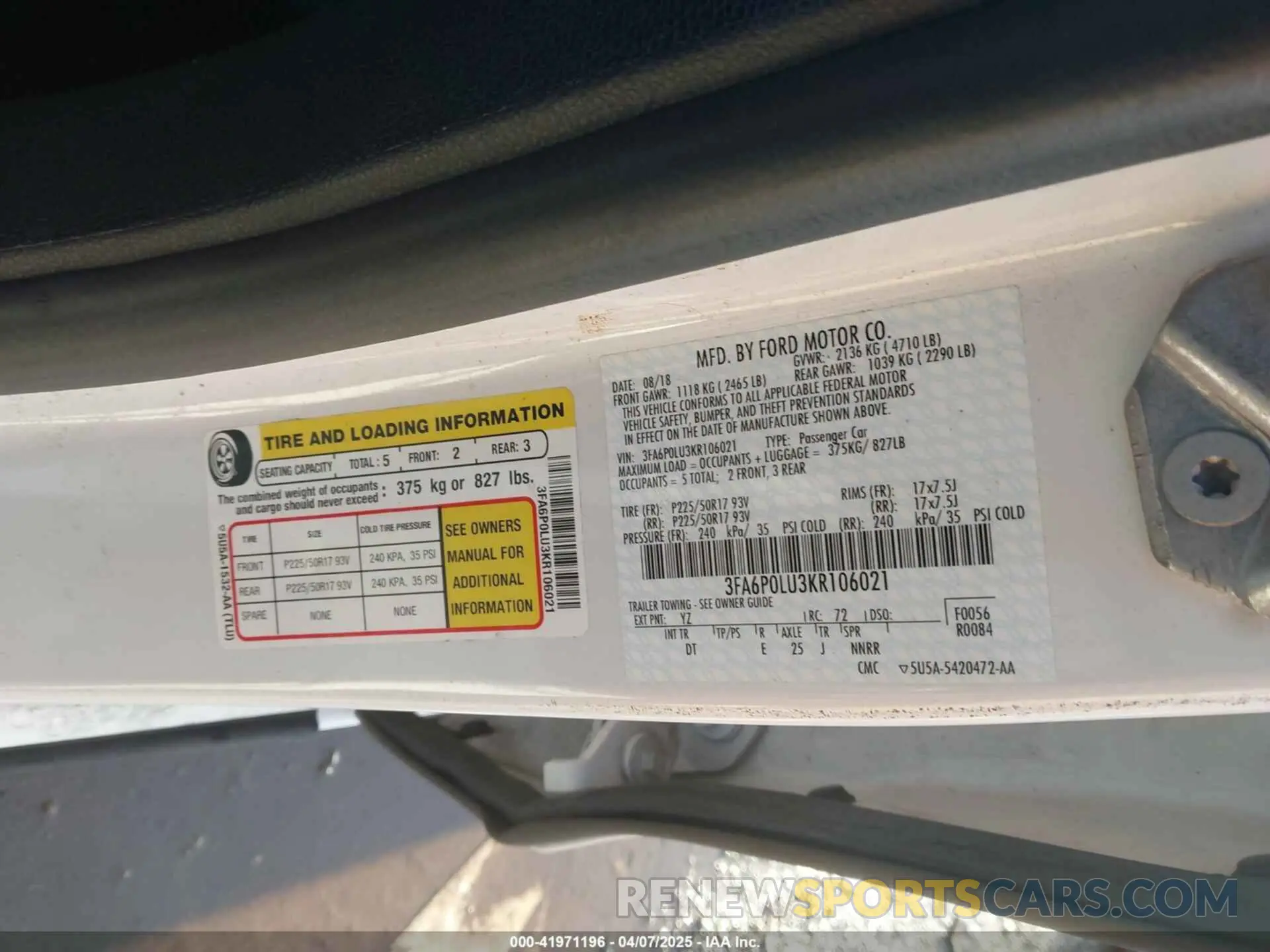 9 Photograph of a damaged car 3FA6P0LU3KR106021 FORD FUSION HYBRID 2019