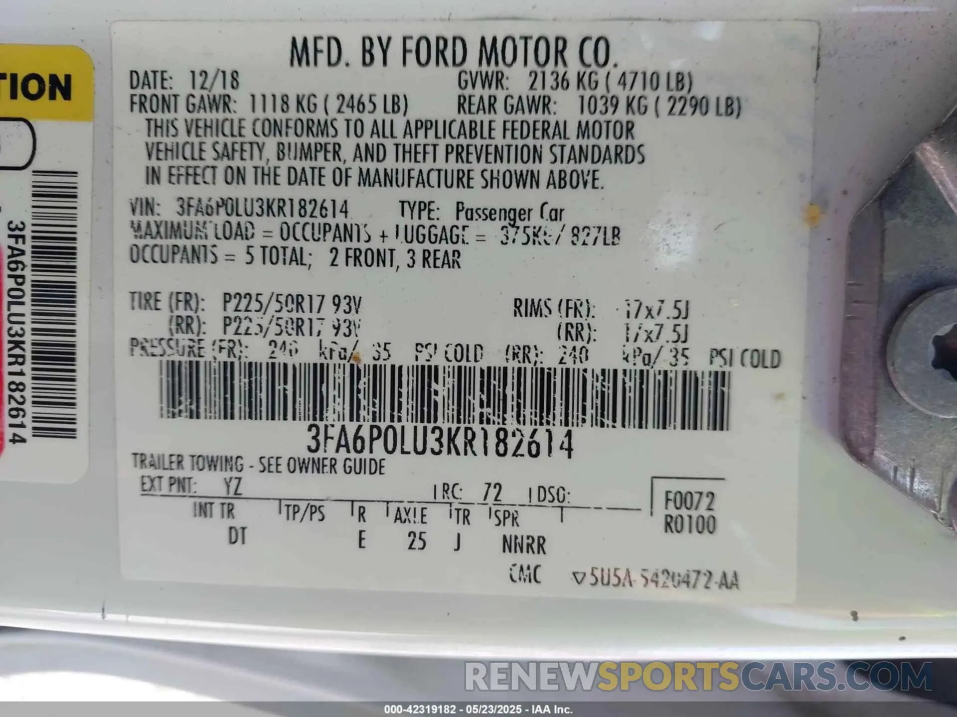 9 Photograph of a damaged car 3FA6P0LU3KR182614 FORD FUSION HYBRID 2019
