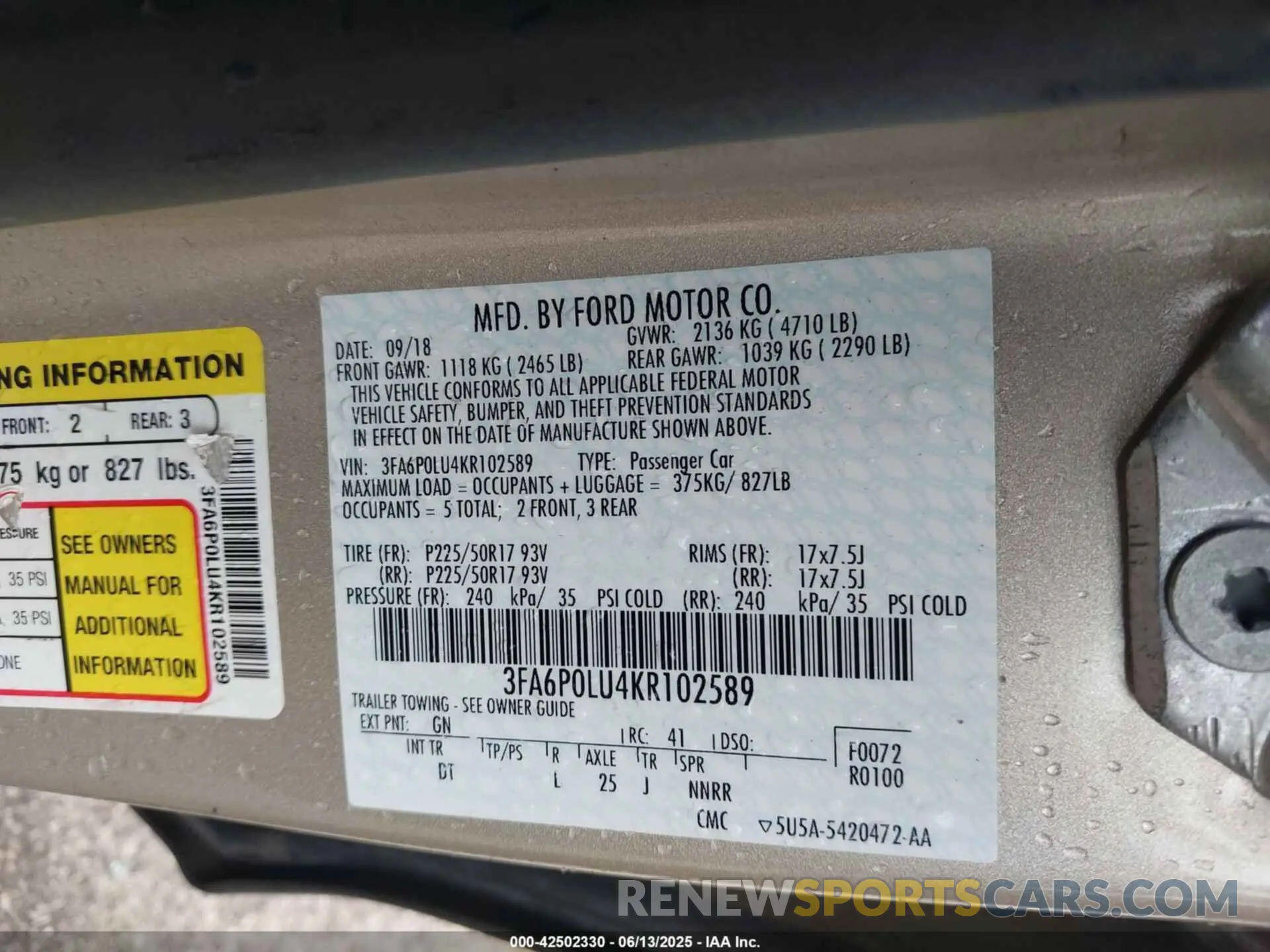 9 Photograph of a damaged car 3FA6P0LU4KR102589 FORD FUSION HYBRID 2019